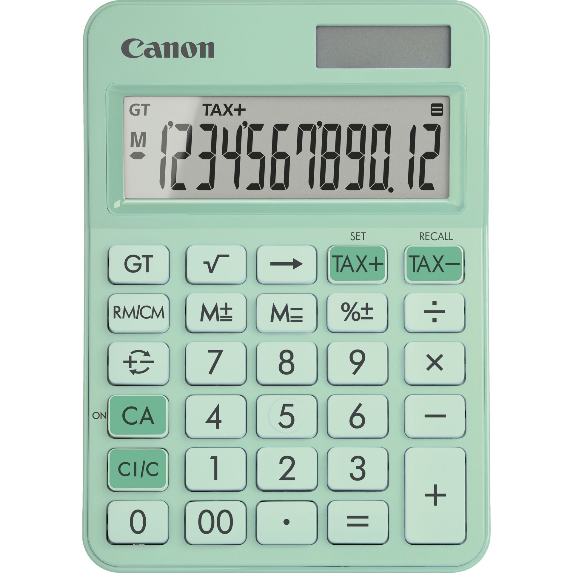 Canon LS-125KB-GR Tischrechner, 12-stelliges neigbares LCD, Solarzelle, Grün