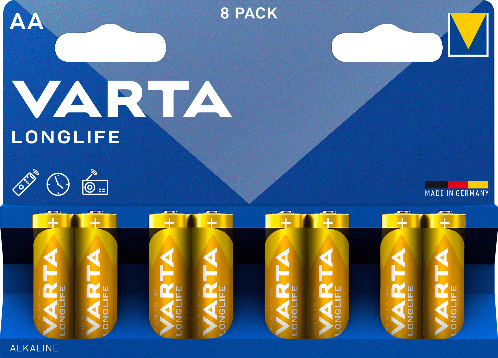 Varta Batterie Alkaline, Mignon, AA, LR06, 1.5V Longlife, Retail Blister (8-Pack)