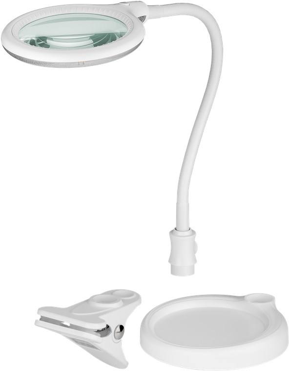 Goobay LED-Stand-/Klemm-Lupenleuchte, 6 W - 480 lm, 100 mm Glaslinse, 1,75-fache Vergrößerung, 3 Dioptrien