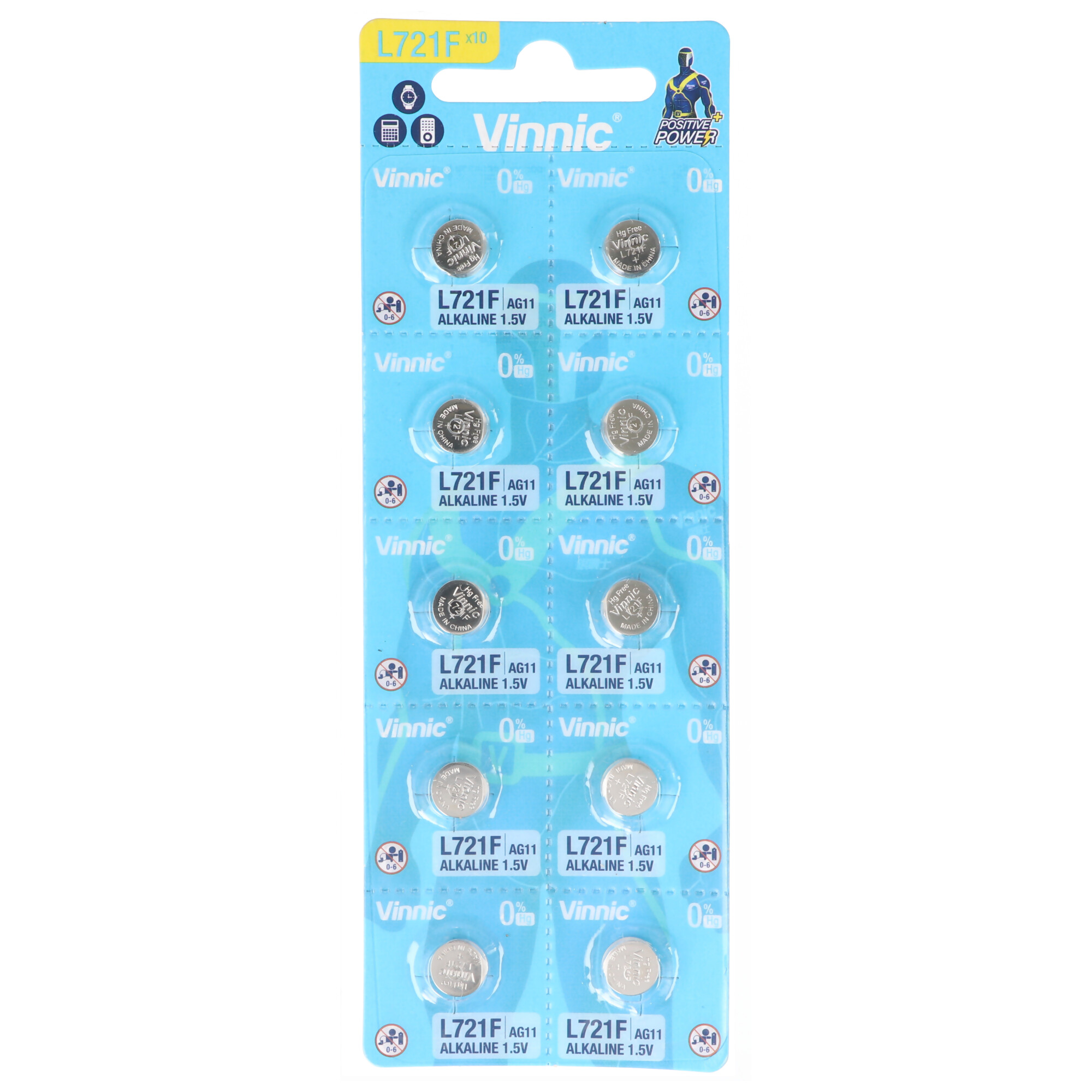 10 Stück Vinnic Knopfzellen AG11, Batterie, 7,9x7,9x2,1mm