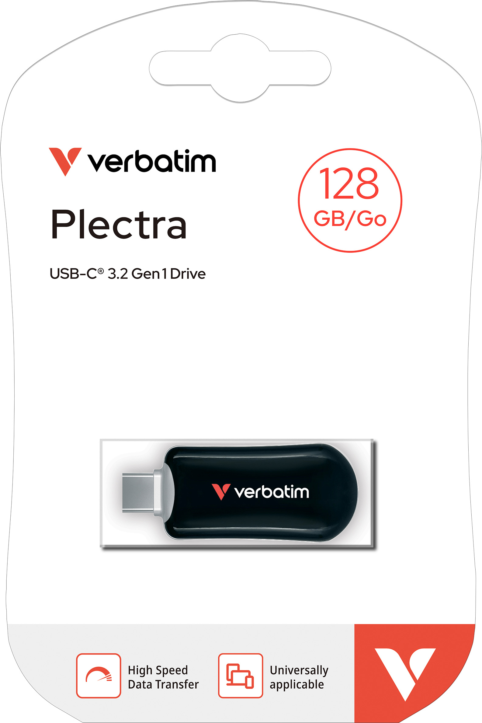 Verbatim USB 3.2 Stick 128GB, Plectra, schwarz Typ-C, (R) 100MB/s, (W) 25MB/s, Retail-Blister