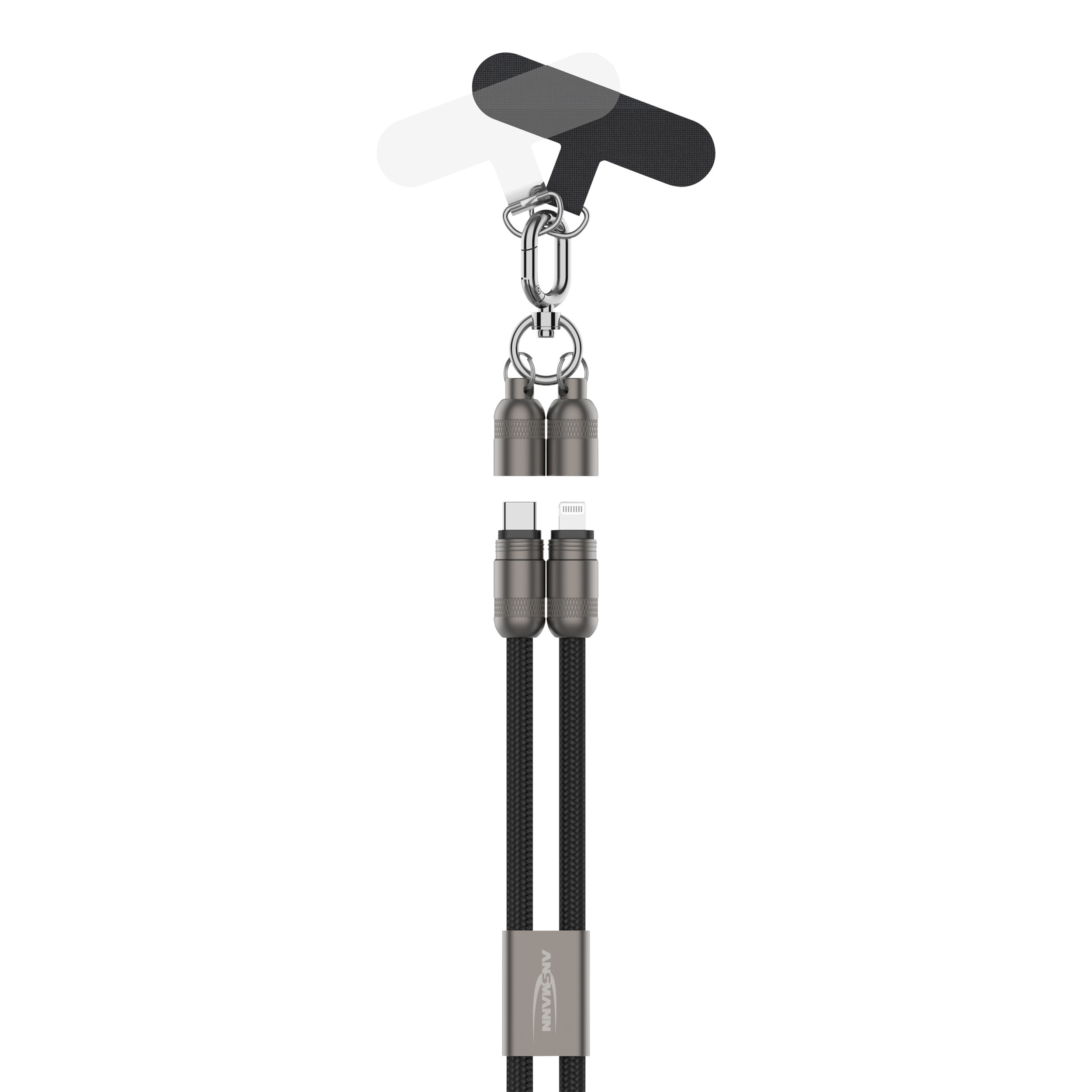 Ansmann Smartphone Lanyard-Ladekabel, USB-C auf Lightning, Handykette, Kabellänge 1,2 Meter, schwarz