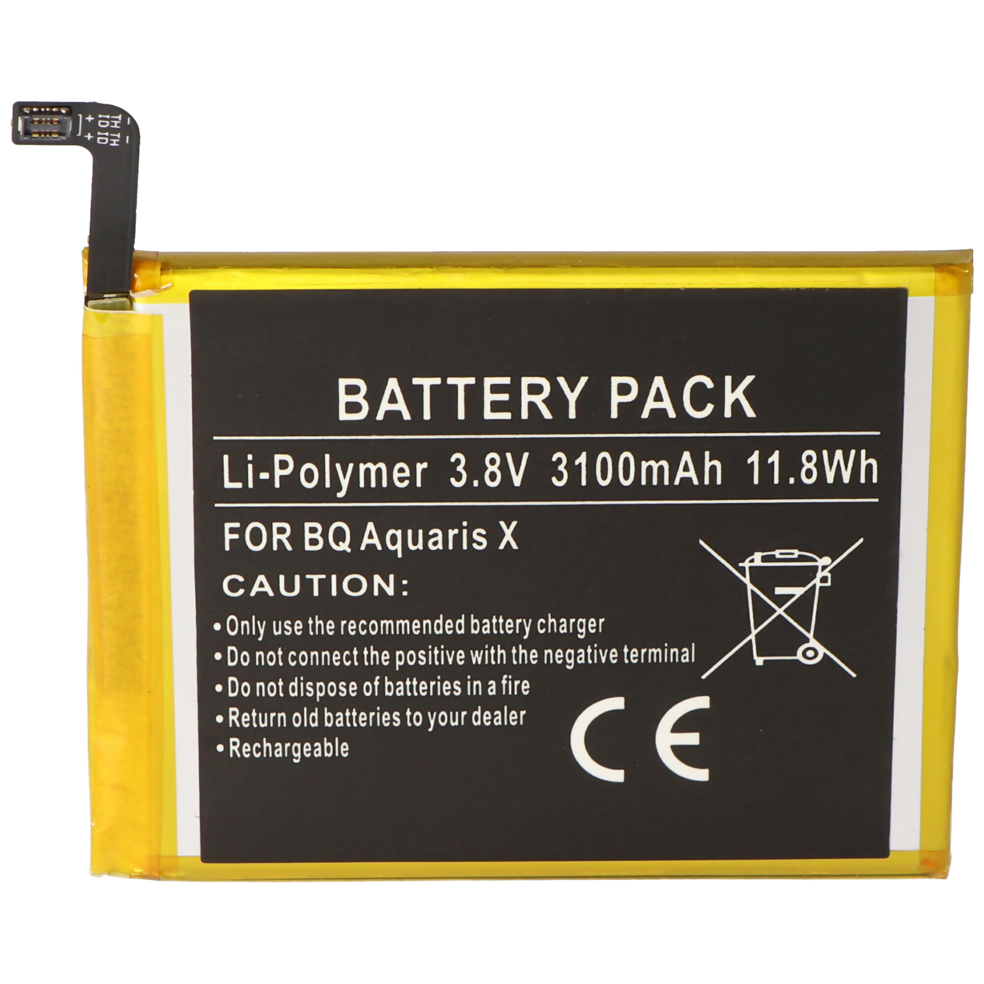 Akku passend für BQ Aquaris X, BQ 3100 Akku Li-Polymer, 3,8V, 3100mAh Abmessungen 70,7 x 61,6 x 4,0mm beachten