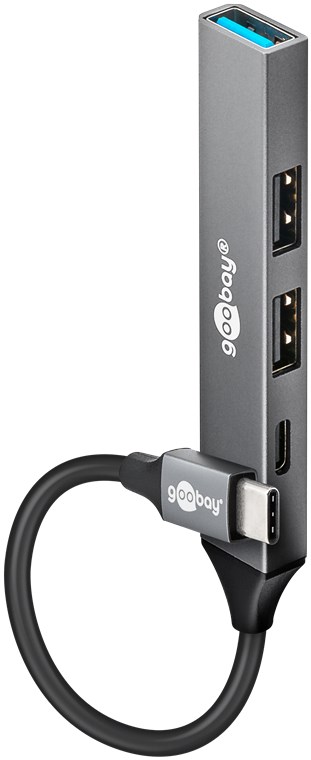 Goobay Slim 4-Port USB-Hub, USB-C™ auf USB-C™/USB-A, USB 3.2 - USB-C™-Stecker > 1x USB-A-Buchse (USB 3.2), 1x USB-C™-Buchse (USB 2.0), 2x USB-A-Buchse (USB 2.0)