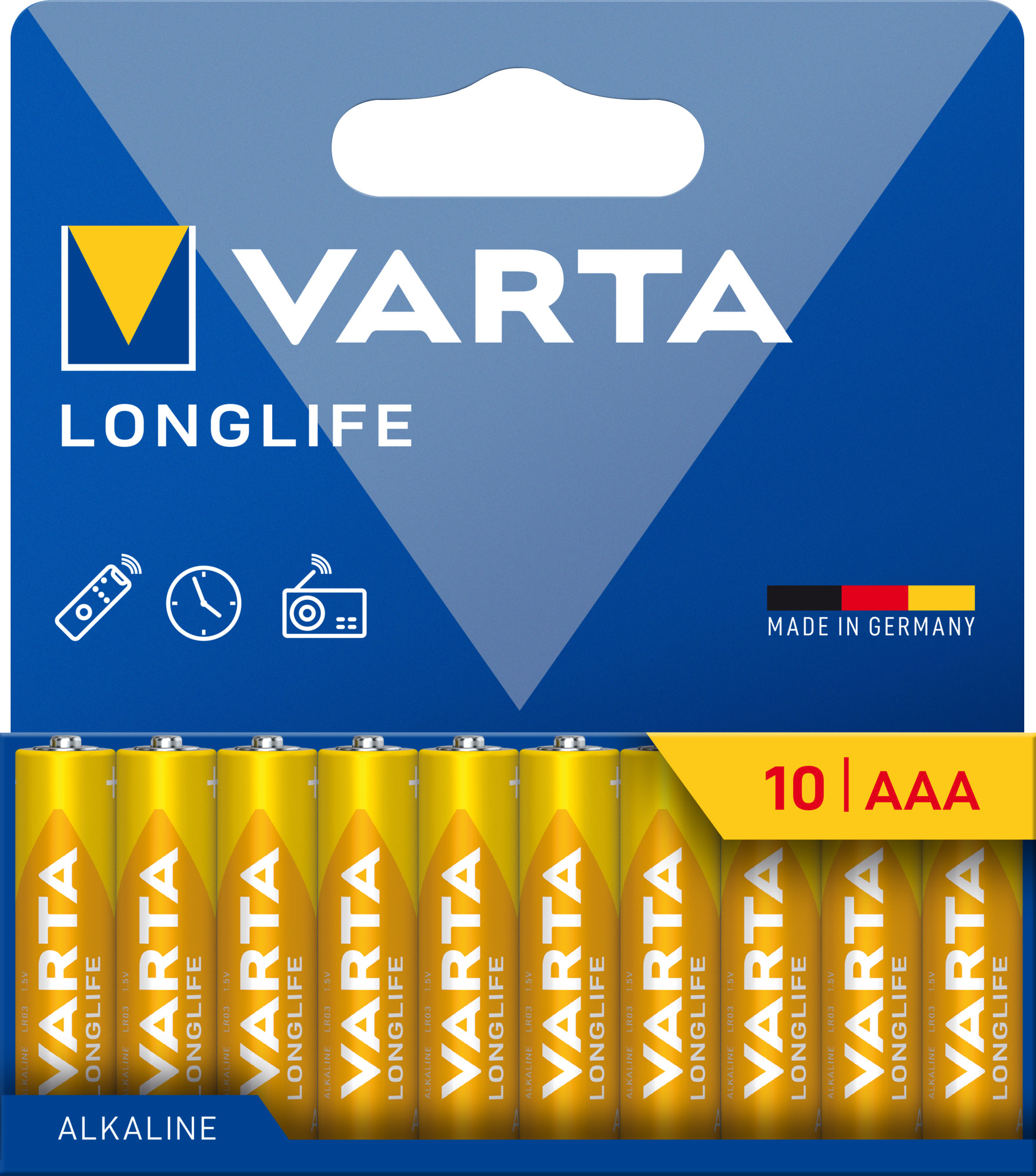 Varta Batterie Alkaline, Micro, AAA, LR03, 1,5V Longlife, Retail Blister (10-Pack)