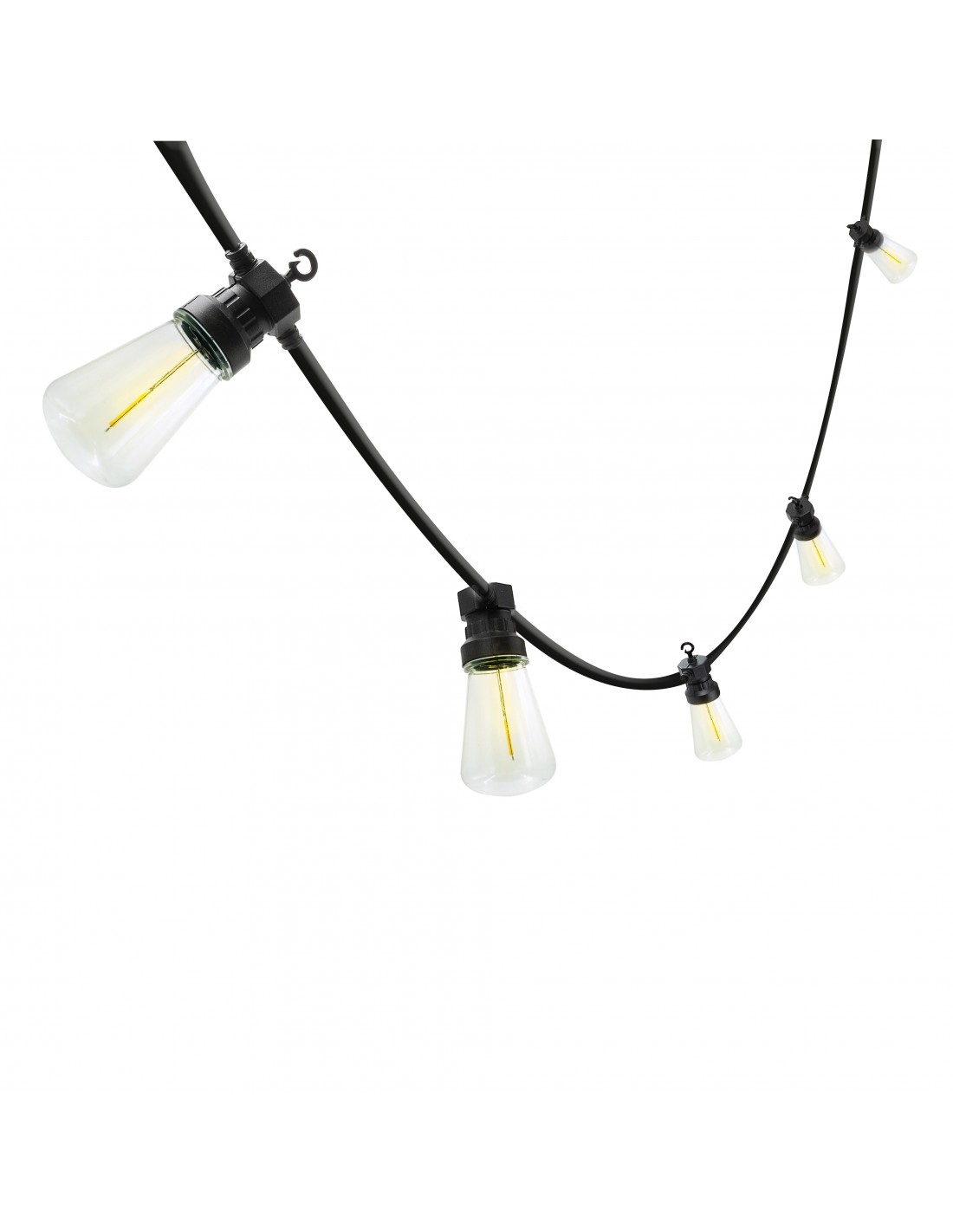 Velamp RETRO: Verlängerbare IP44-Girlande, 15 m, 20 Glühlampen, schwarzes Kabel