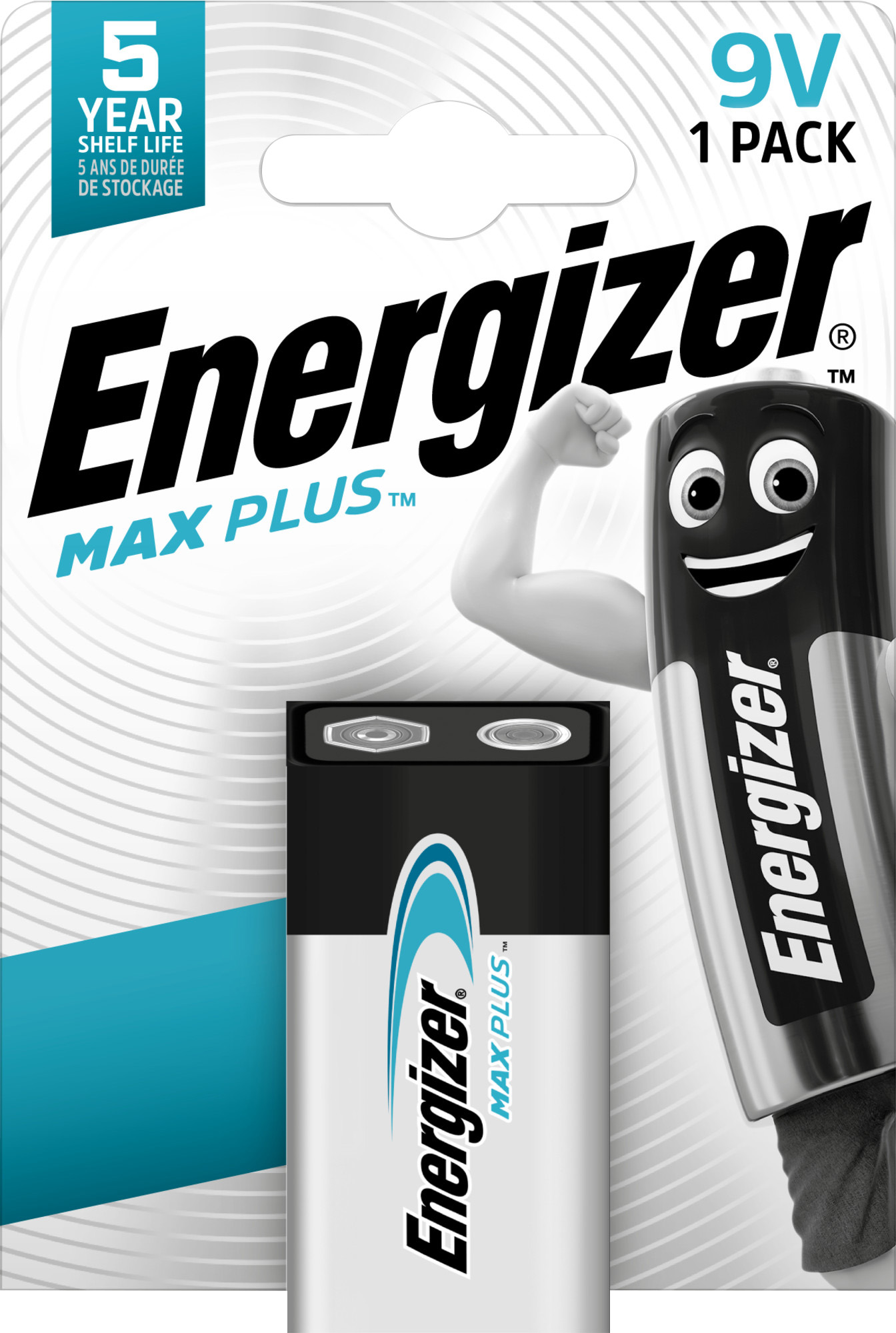 Energizer Batterie Alkaline, E-Block, 6LR61, 9V Max Plus, Retail Blister (1-Pack)