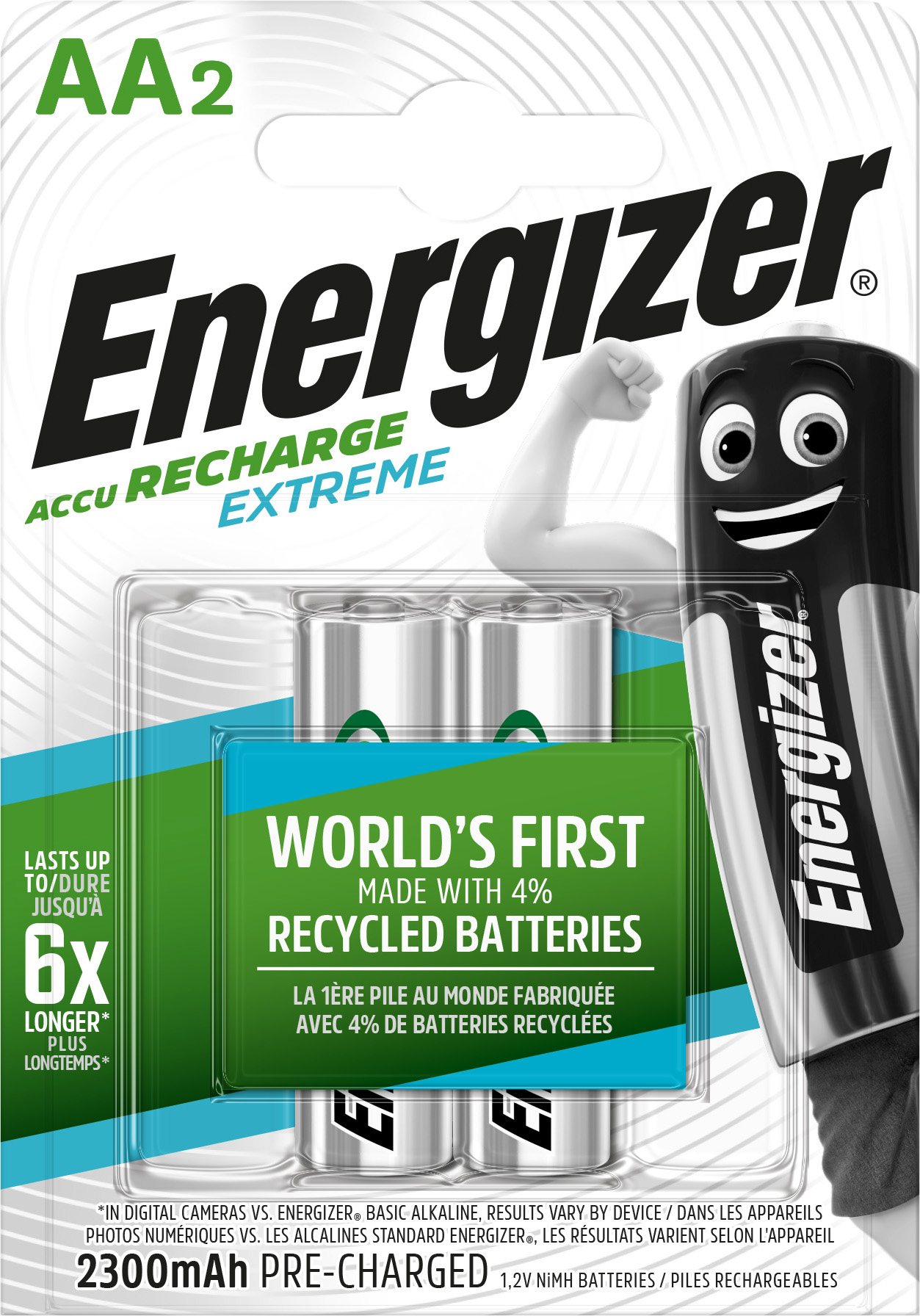 Energizer Akku NiMH, Mignon, AA, HR06, 1.2V/2300mAh Extreme, Pre-charged, Retail Blister (2-Pack)