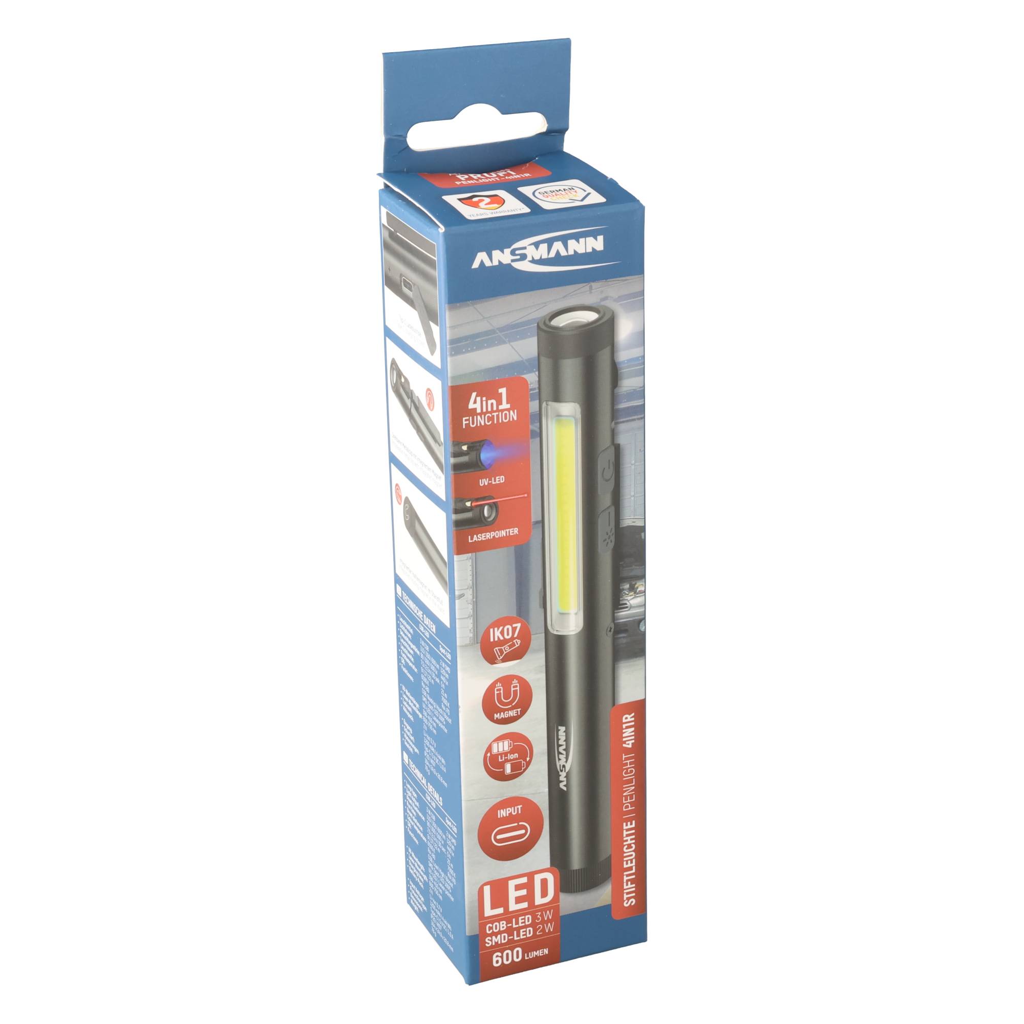 Stiftleuchte Penlight 4in1R – wiederaufladbare LED-Stiftlampe mit UV-Licht und Laserpointer