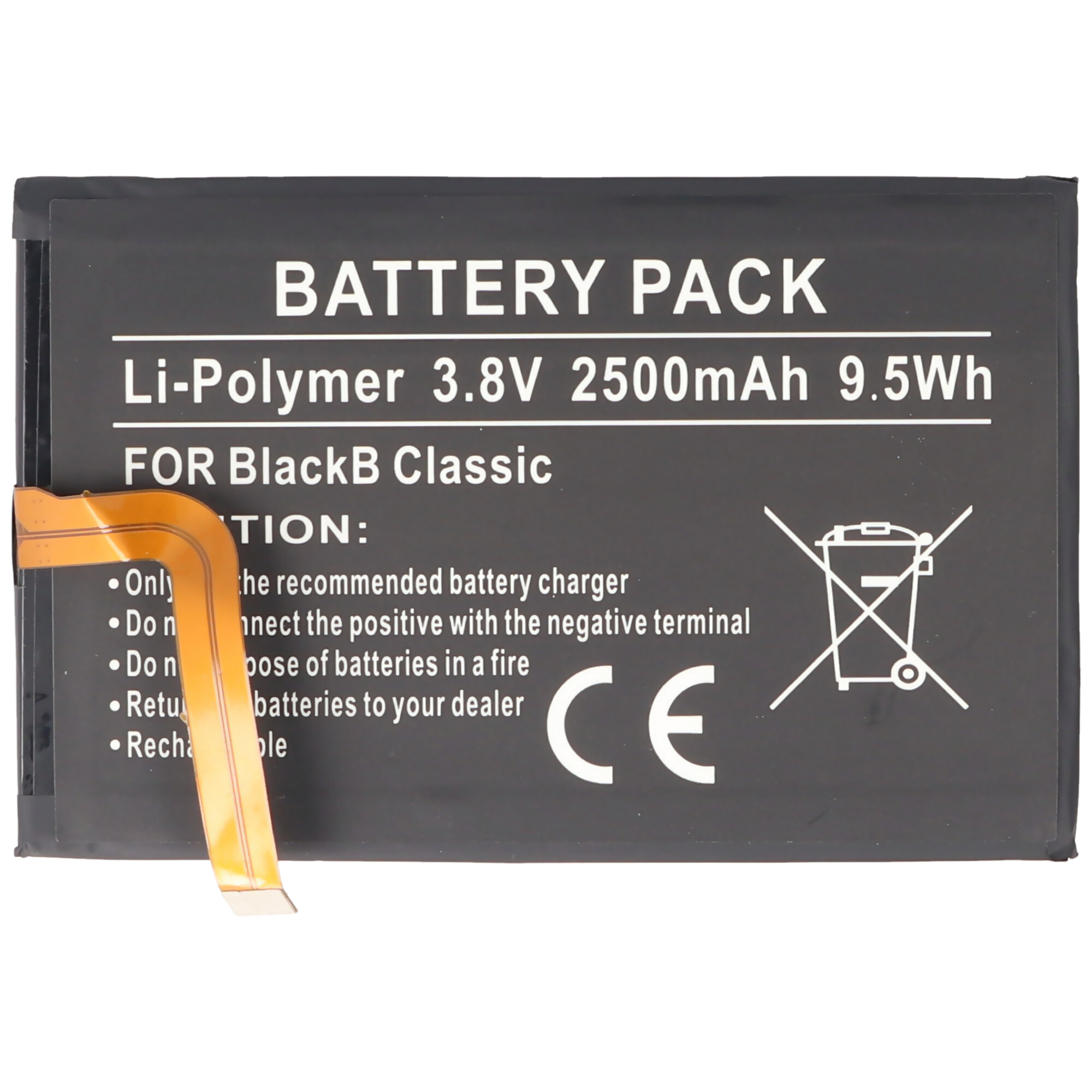 Akku passend für Blackberry Classic, BPCLS00001B, 1ICP4/59/93, Li-Polymer, 3,8V, 2500mAh, 9,5Wh, built-in, ohne Werkzeug