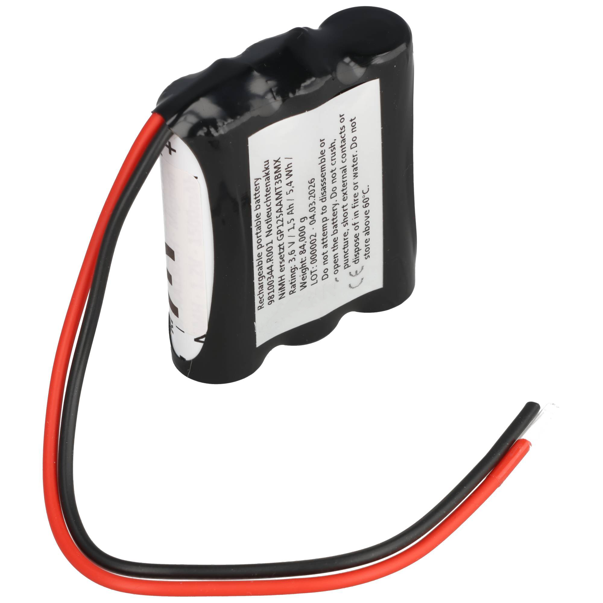 Notleuchtenakku NiMH 6V 3000mAh F1x3 Mignon AA mit 150mm Kabel ersetzt GP125AAMT3BMX