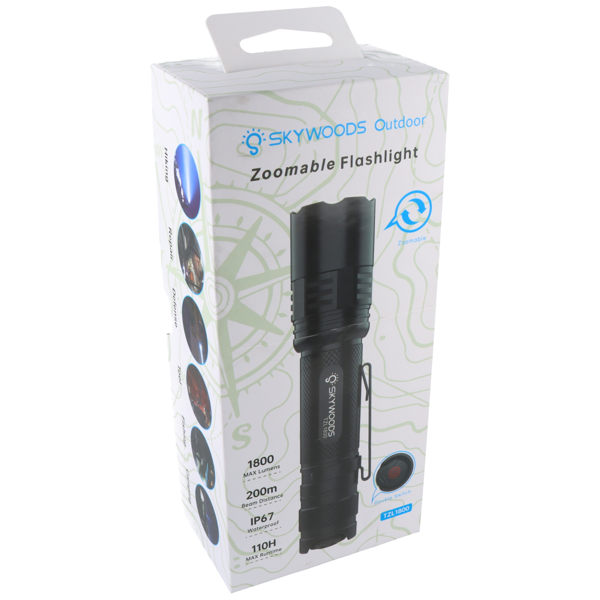 Skywoods Taktische Lampe TZL1800 – 1.800 Lumen, 18650 Akku, USB-C