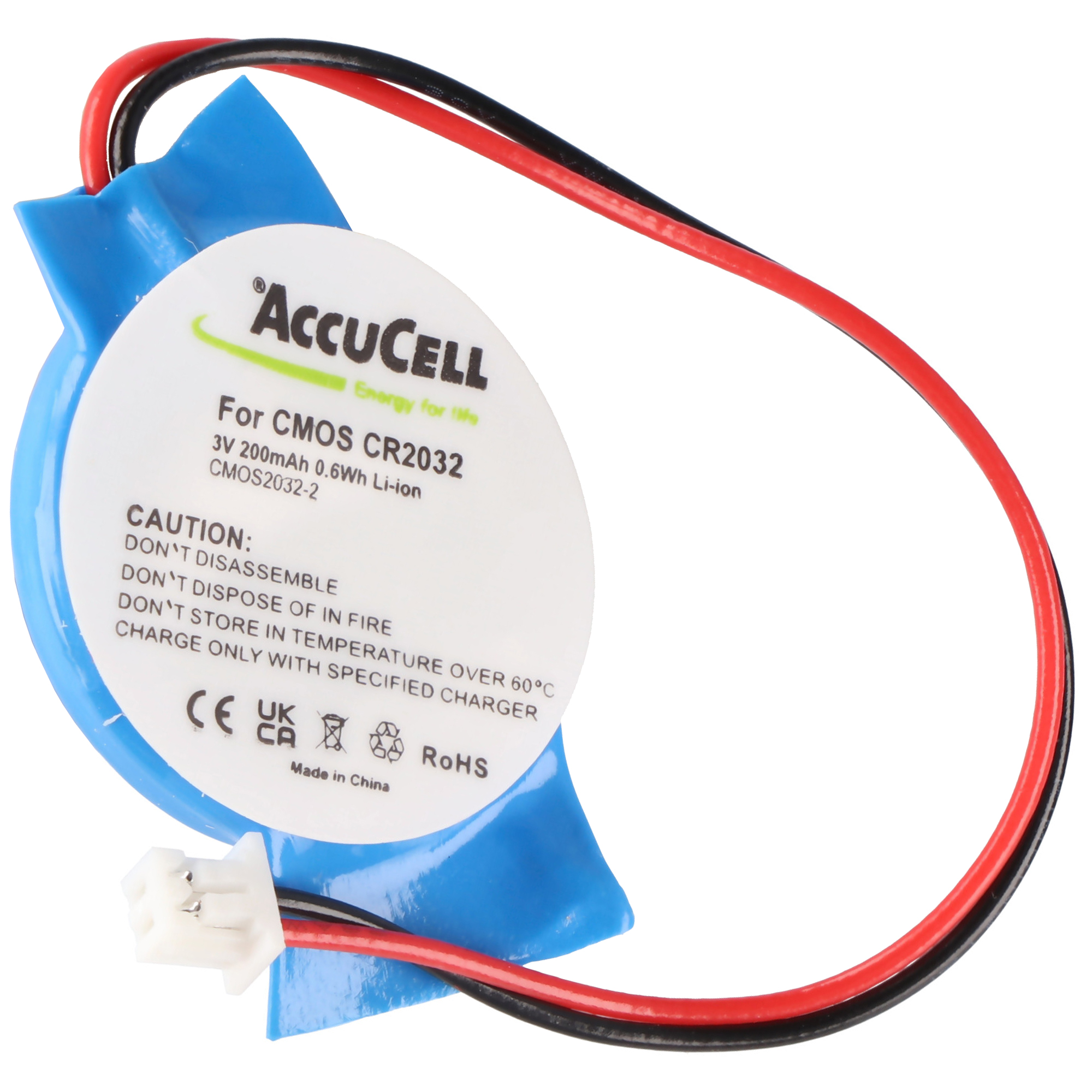 CMOS Batterie CR2032 mit Stecker, Backup Lithium Batterie, Stecker ca. 3,2x4mm, Kabellänge 7 cm