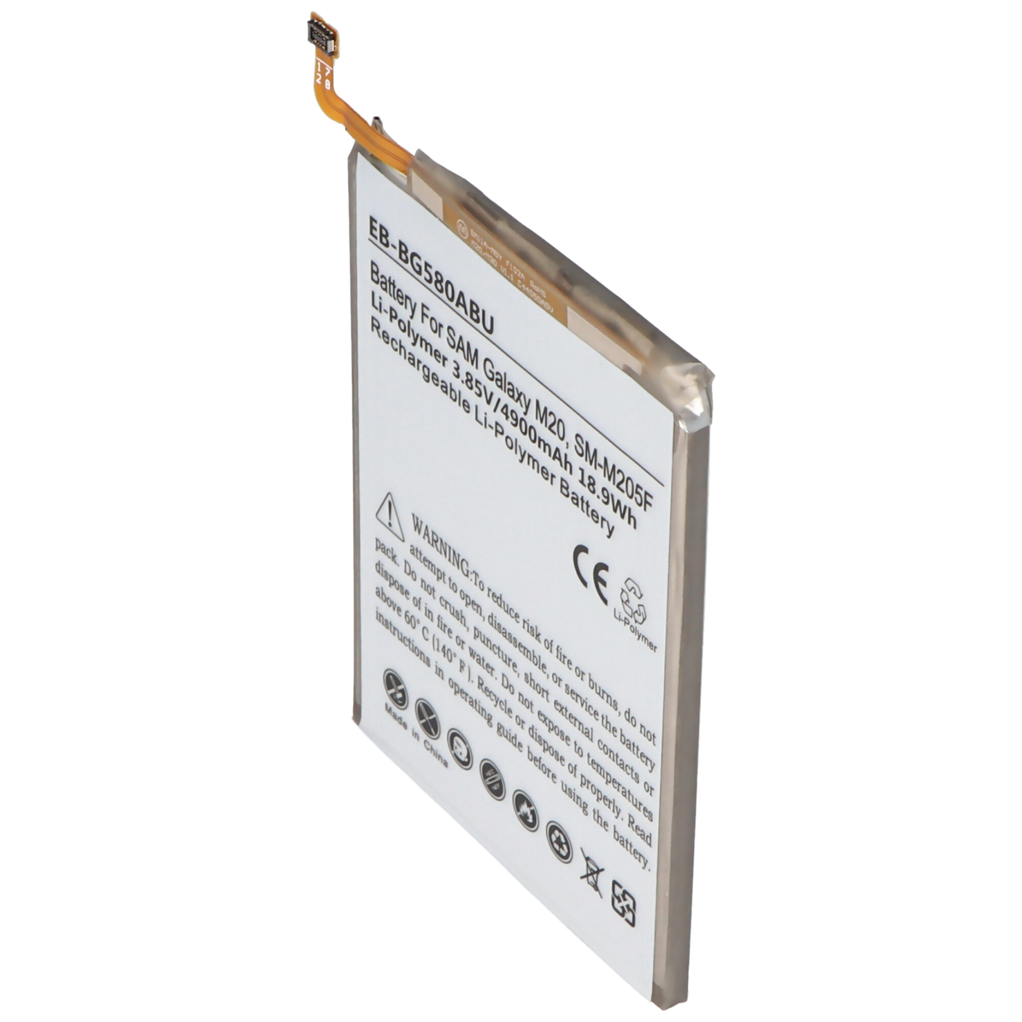 Akku passend für Samsung Galaxy M20, SM-M205F, Li-Polymer, 3,85V, 4900mAh, 18,9Wh, built-in, ohne Werkzeug