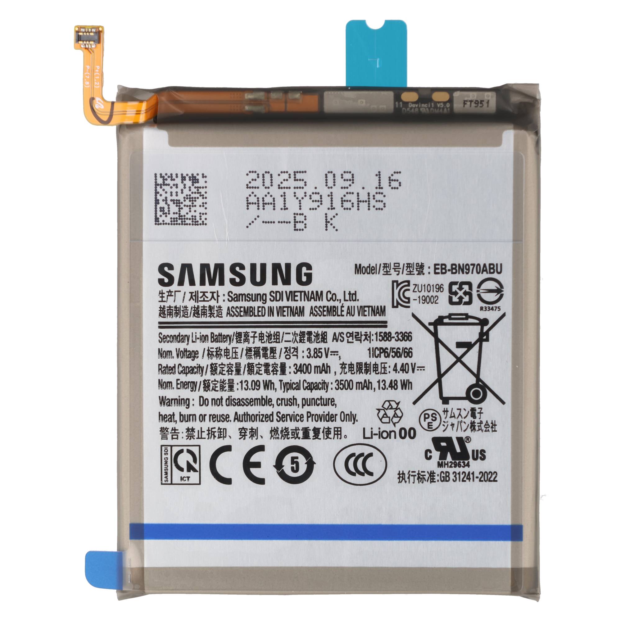 Akku Original Samsung für Galaxy Note 10 SM-N970F, Typ EB-BN970ABU