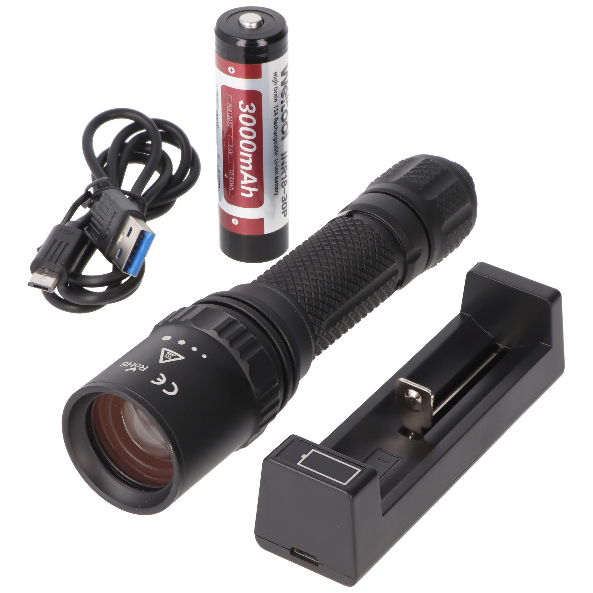 Weltool M8 zoombare LED-Taschenlampe mit 860 Lumen, Reichweite 574 Meter, inklusive 18650 Li-Ion Akku und Ladegerät