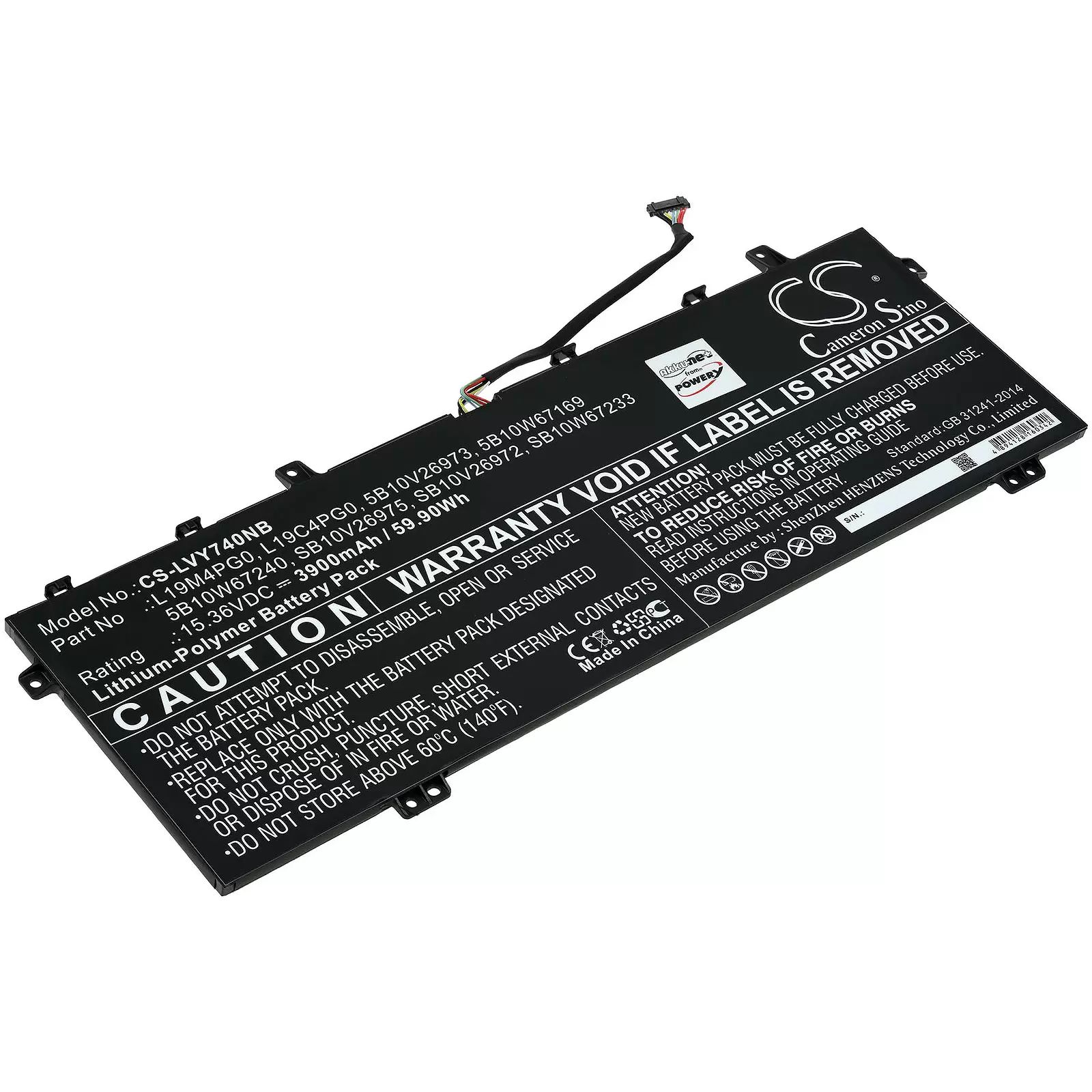 Akku passend für Laptop Lenovo Legion Y740S-15IMH, Legion Y9000X, Typ L19M4PG0 u.a. - 15,36V - 3900 mAh
