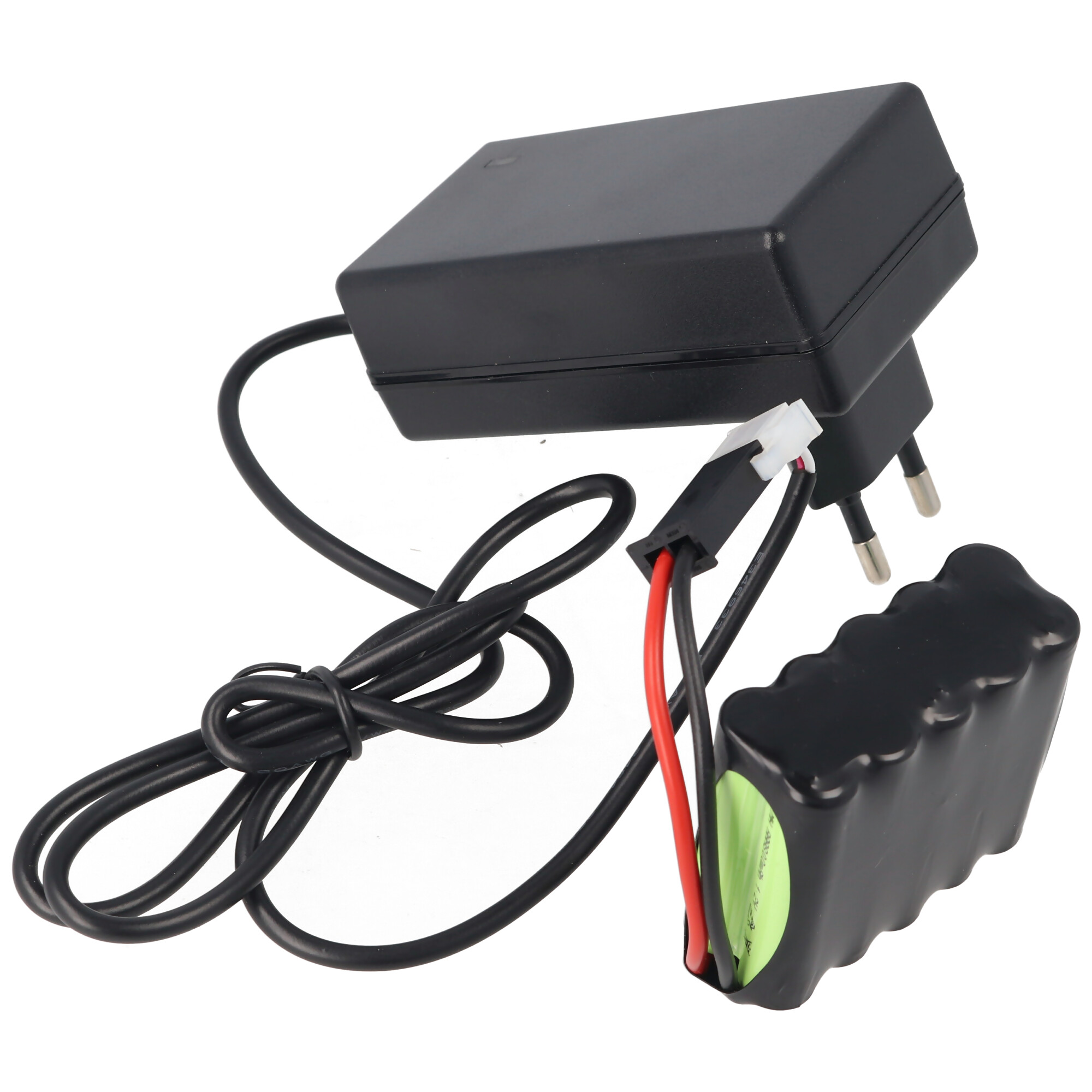 Akku und Ladegerät passend für den roma 4511670 Akkupack NiMH 12V 800mAh 9,6Wh F2x5 mit Kabel und Stecker