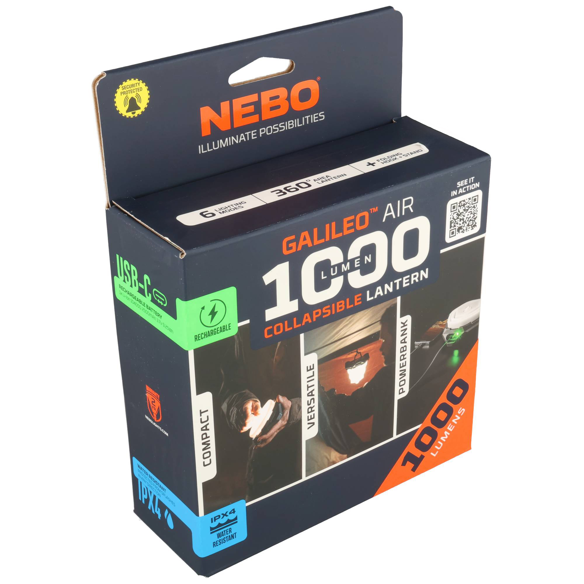 Nebo GALILEO™ AIR 1000, Lithium-Polymer (Li-Po) Akku, Typ 104050 mit 3,7 V und 2500 mAh, 1000 Lumen, Reichweite 20 Meter, Schwarz