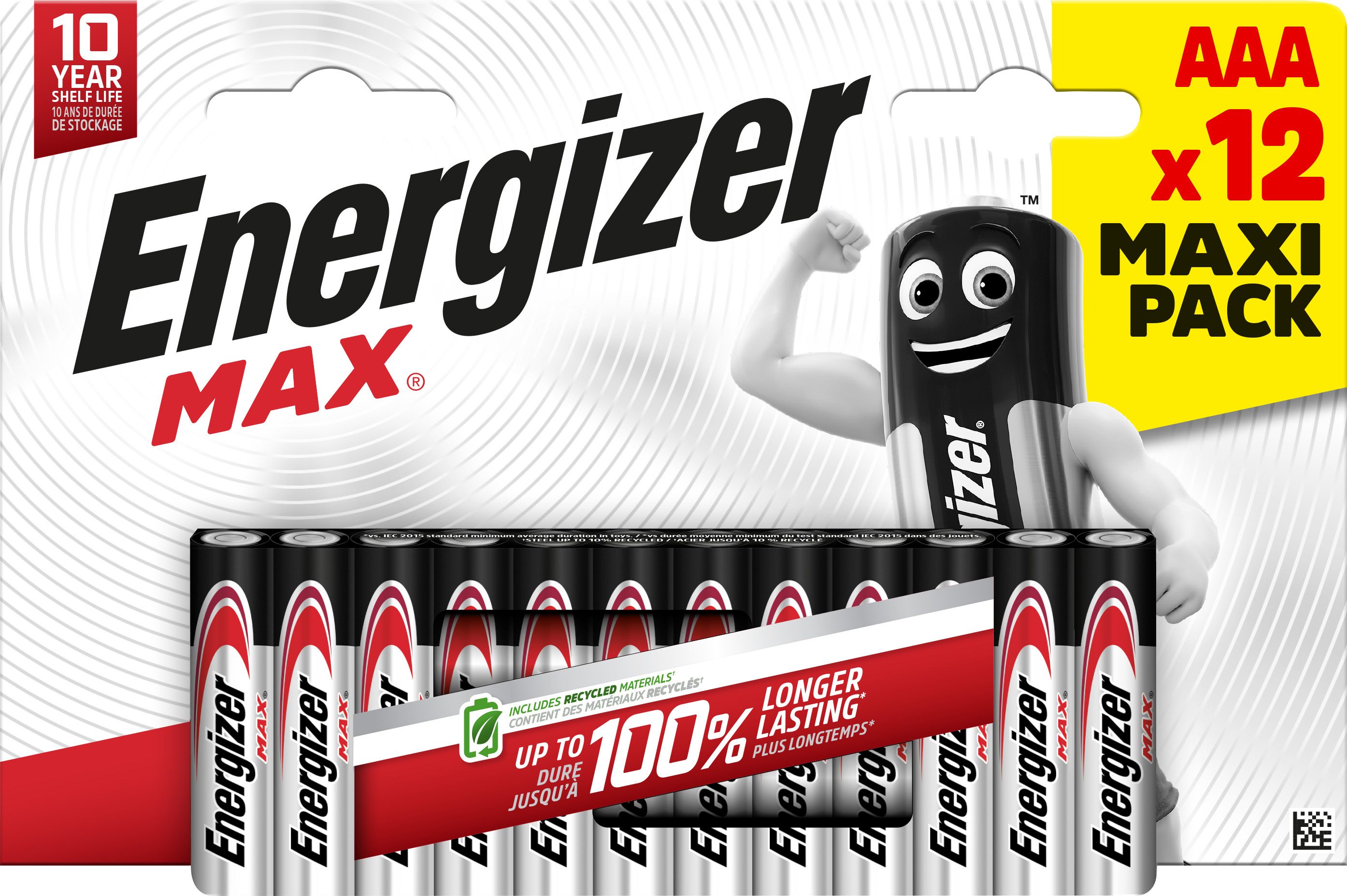 Energizer Batterie Alkaline, Micro, AAA, LR03, 1.5V Max, Retail Blister (12-Pack)
