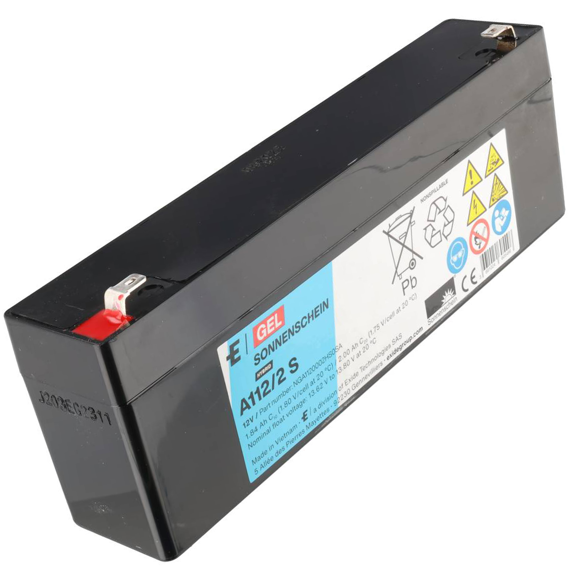 Sonnenschein Blei-Akku A112/2 S Gel – 12 V / 2 Ah Longlife VRLA Akku mit Faston 4,8 mm