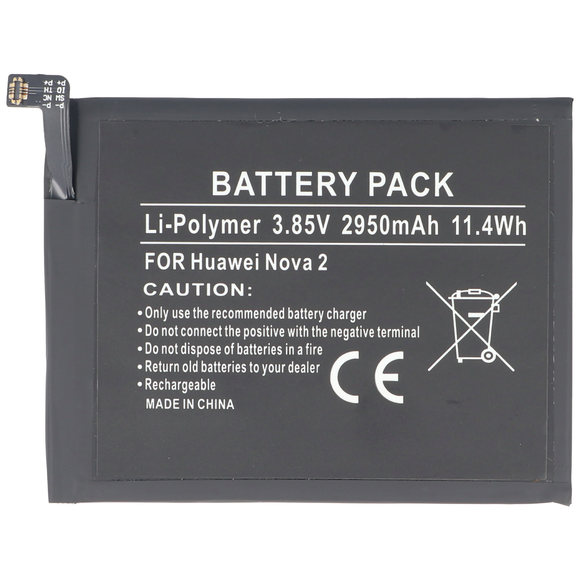 Akku passend für Huawei Nova 2, Li-Polymer, 3,85V, 2950mAh, 11,4Wh, built-in, ohne Werkzeug