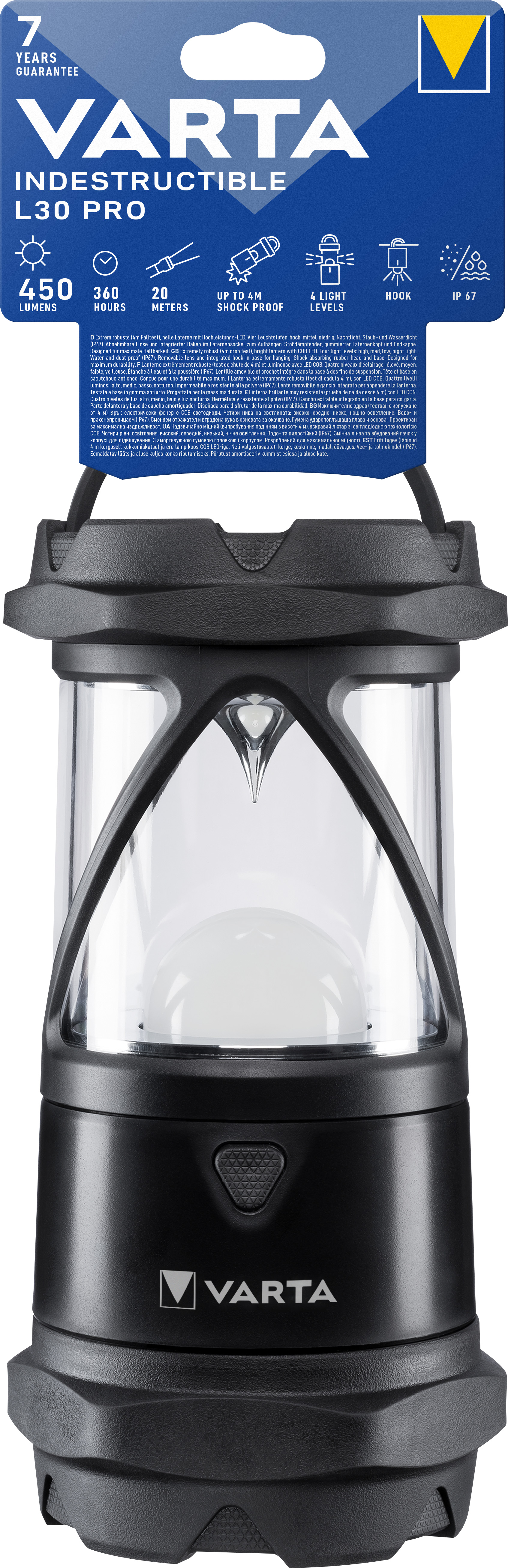 Varta LED Taschenlampe Indestructible, L30 Pro 450lm, exkl. 6x Batterie Alkaline AA, Retail Blister