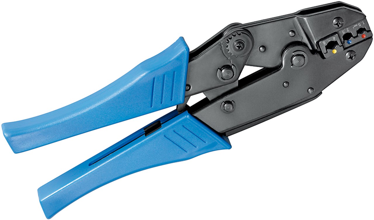 Fixpoint Crimpzange für isolierte Kabelschuhe - für isolierte Kabelschuhe, 0,5-1,5 mm² (rot), 1,5-2,5 mm² (blau), 4-6 mm² (gelb)