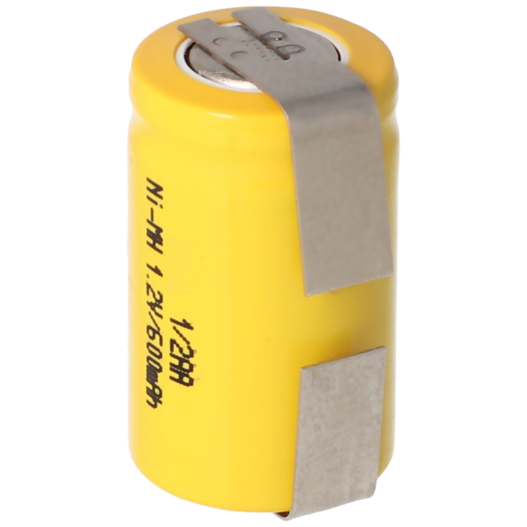 1/2AA Akku mit 1,2 Volt Spannung und 600mAh Kapazität mit Lötfahnen U-Form, 25,5 x 14,5 mm