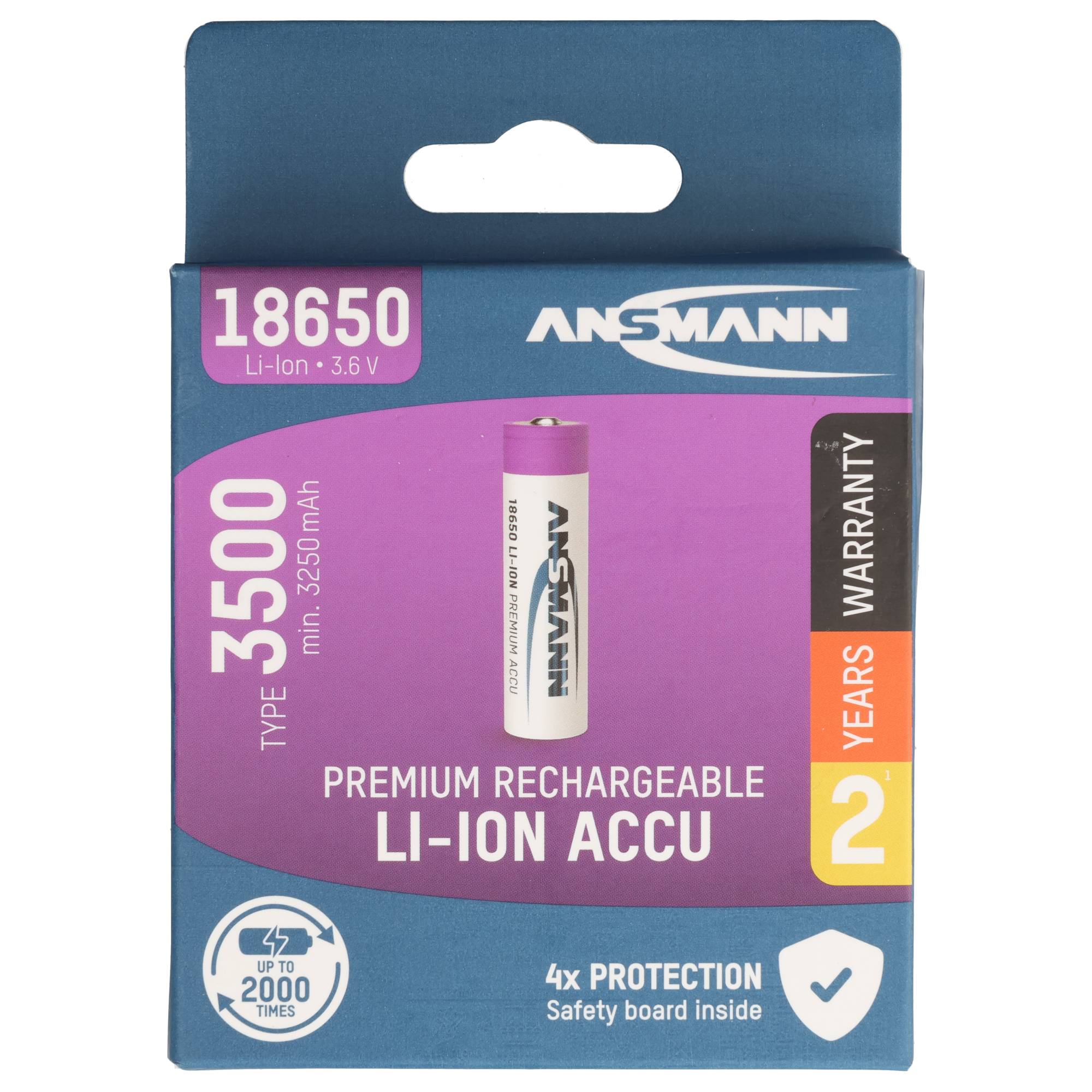 Li-Ion Akku 18650 3,6 Volt 3500mAh, 12,6Wh, 70x18,5mm, geschützter Akku mit Sicherheitsbeschaltung