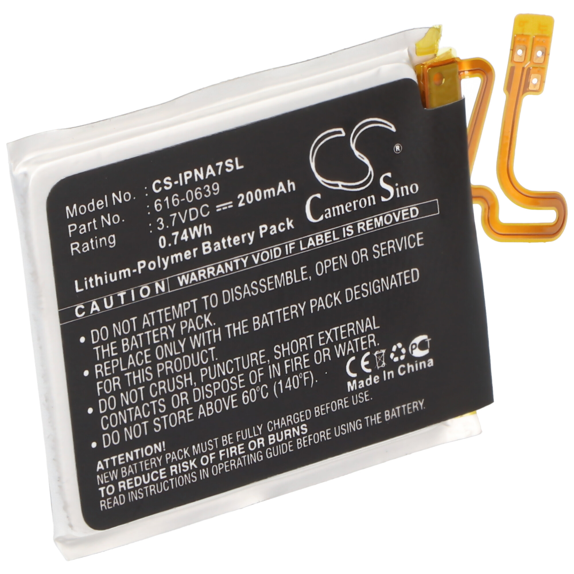 Akku passend für Apple iPod nano 7th, Li-Polymer, 3,7V, 200mAh, built-in, mit Werkzeug