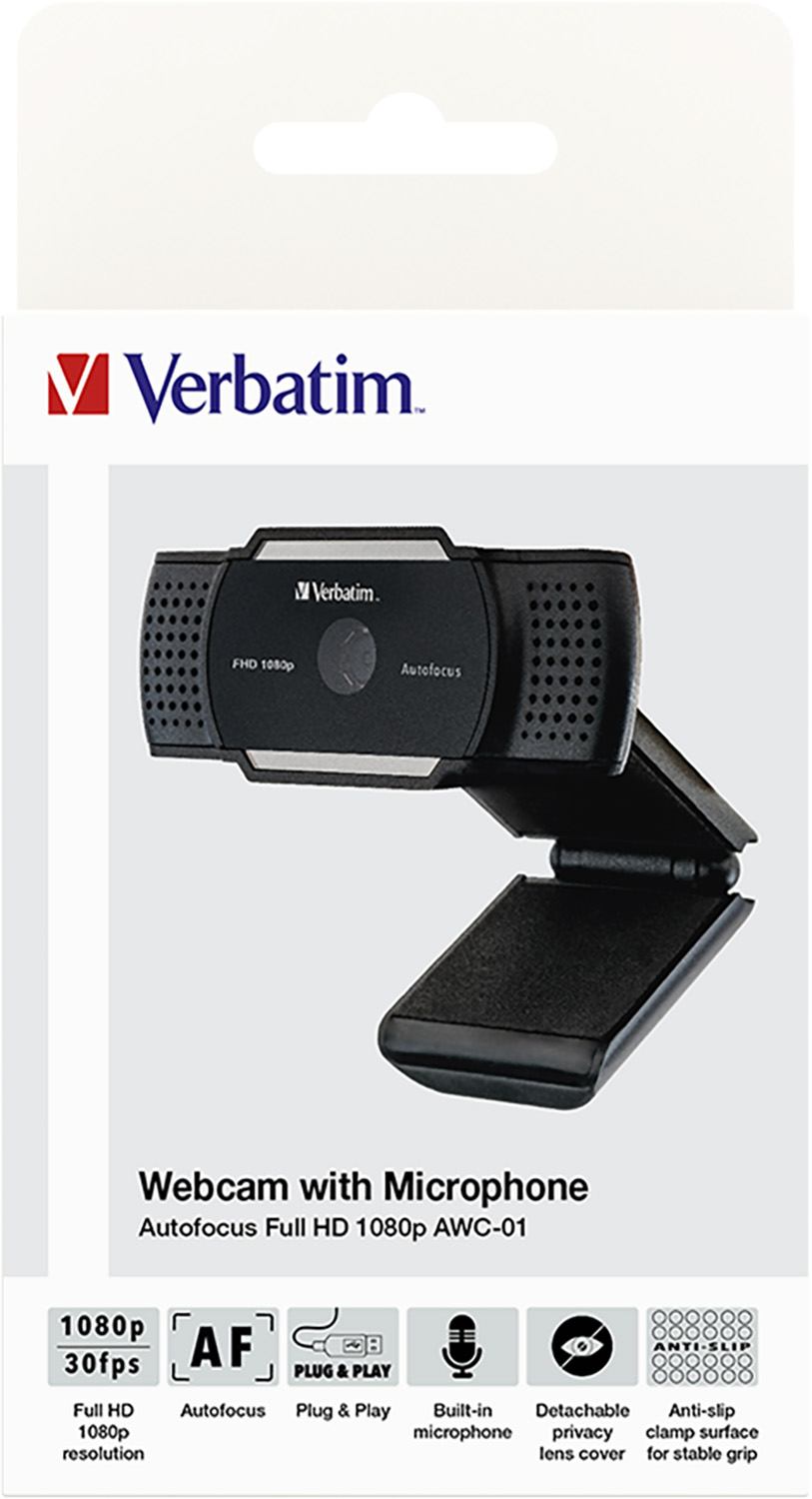 Verbatim Webcam AWC-01, Full HD 1080p, schwarz 2560x1440, 30 FPS, USB, Privacy Shutter, Retail