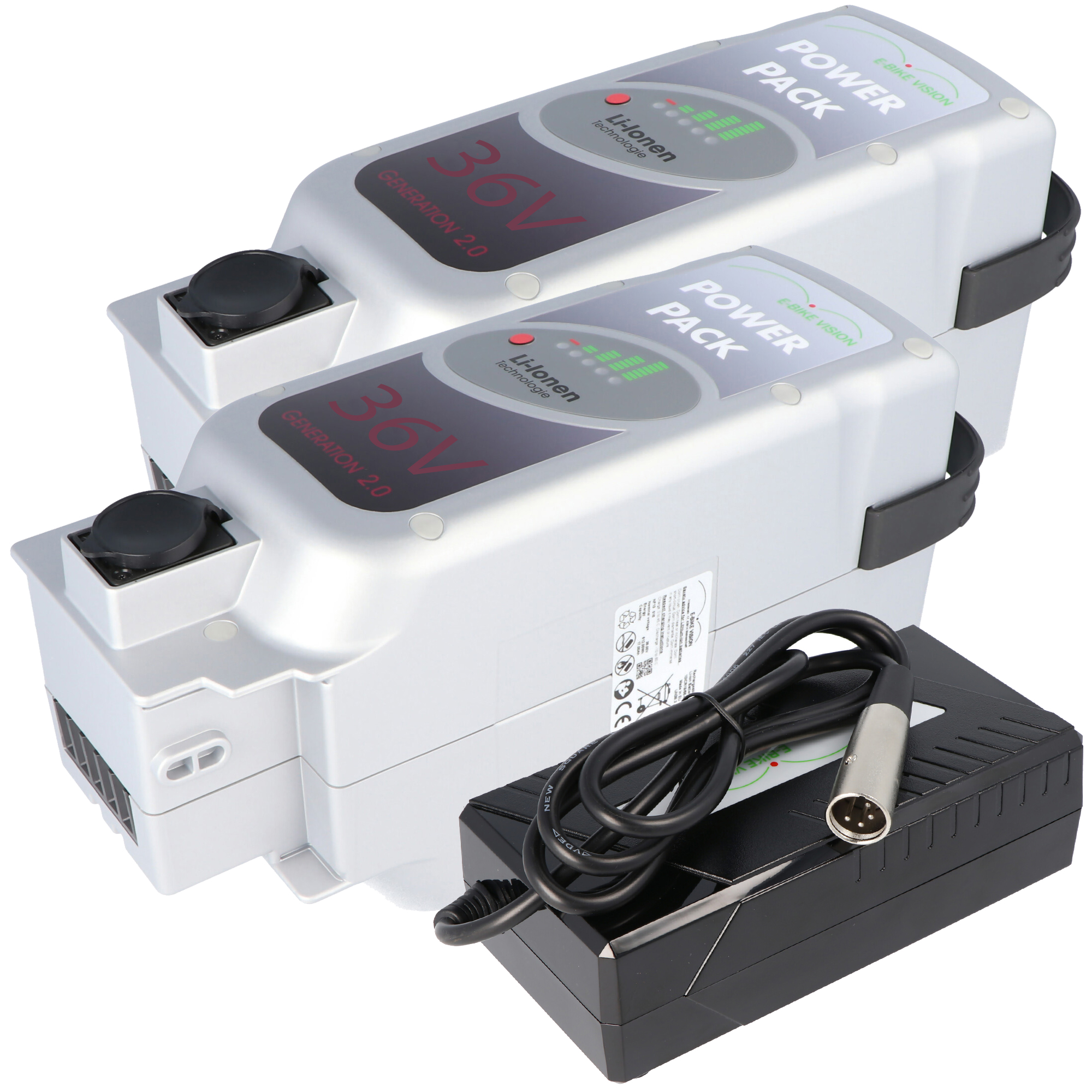 2 Stück E-Bike Power Pack Akku kompatibel zum 36V 17Ah 612Wh Panasonic Deluxe-Antriebssystem inklusive 1x Schnell-Ladegerät 4A