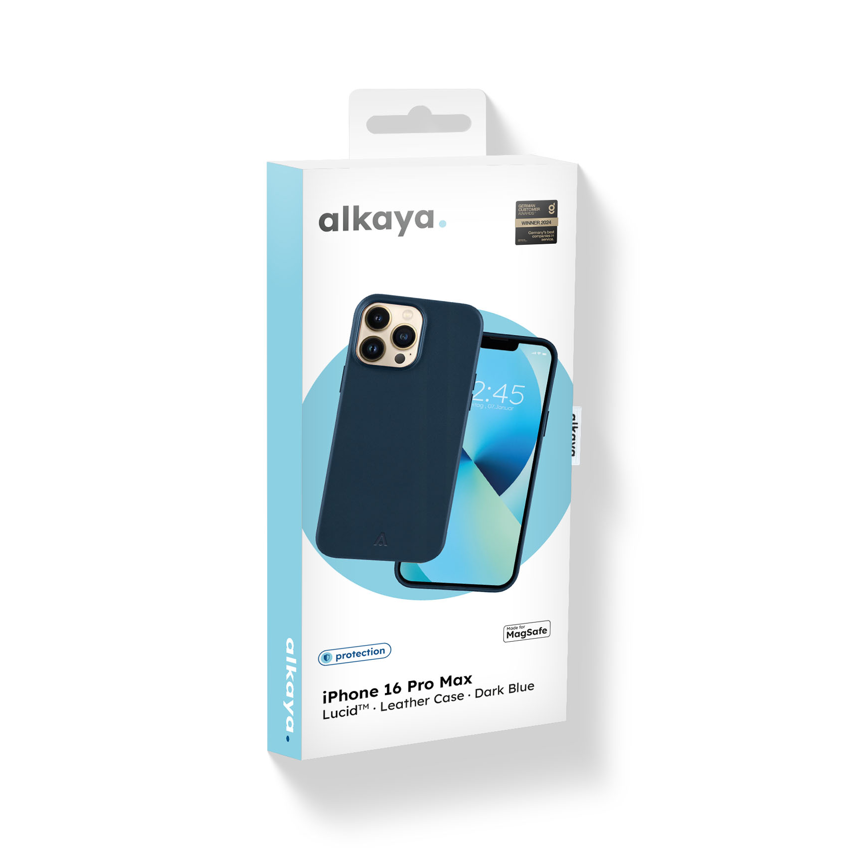 alkaya. LUCID MagSafe kompatible Lederschutzhülle für iPhone 16 Pro Max, Dunkelblau