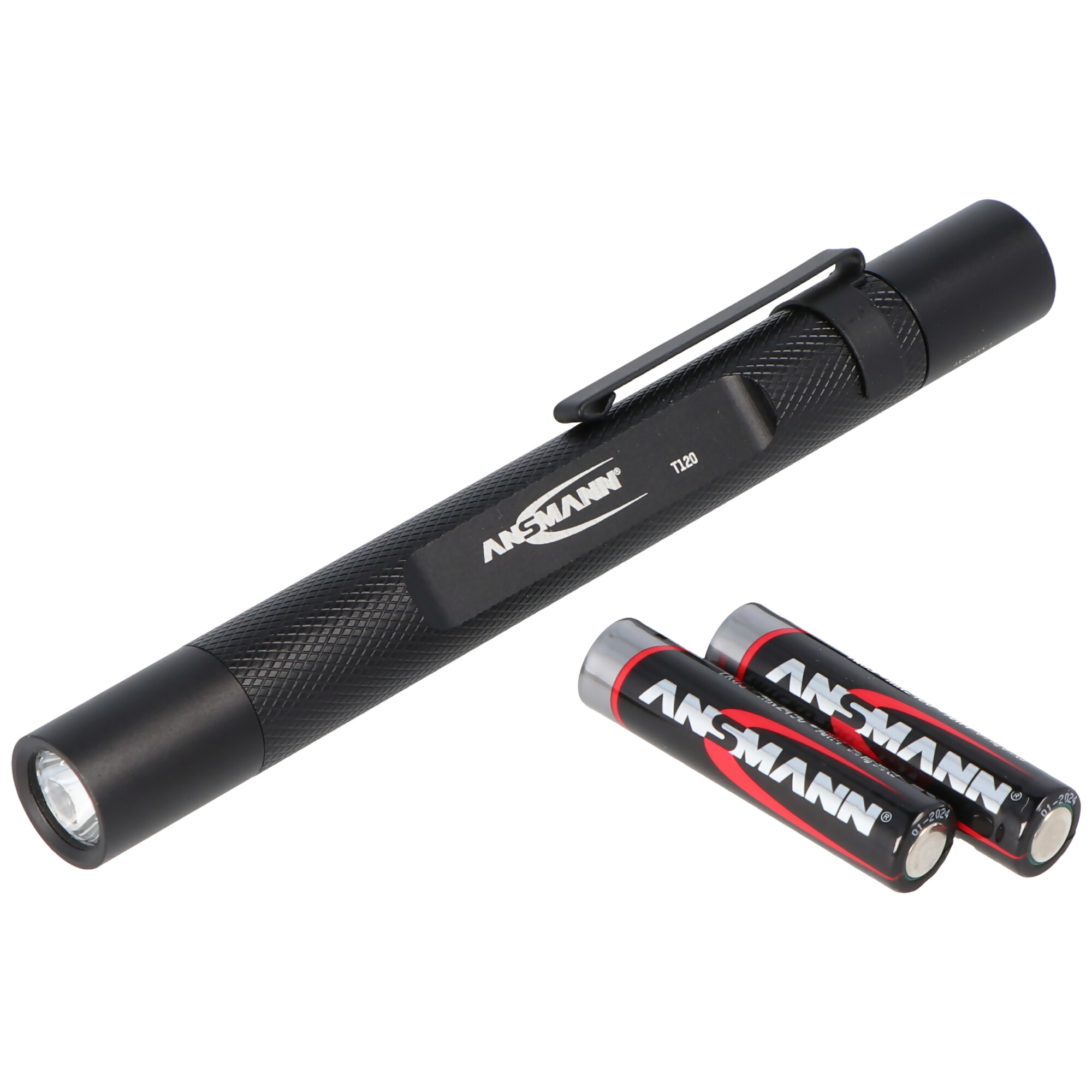 Ansmann Future T120 Aluminium-Stiftleuchte mit hocheffizientem Reflektorsystem, inklusive Batterien und abnehmbarem Clip