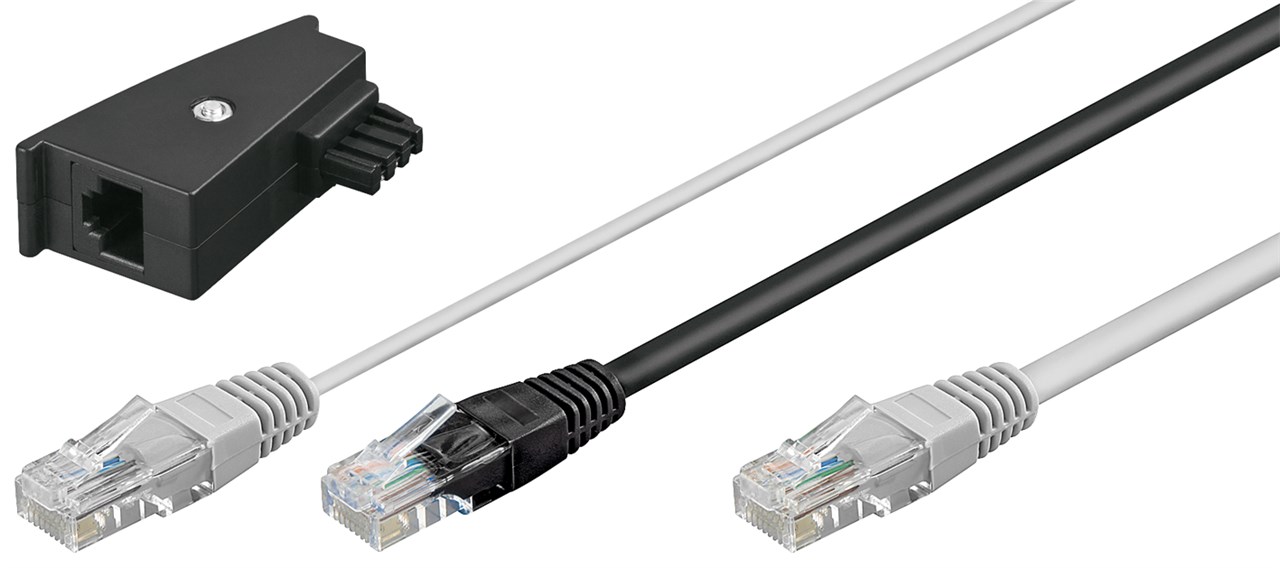 Goobay TAE Telefon Adapter Stecker - 2x RJ45-Stecker > RJ45-Stecker (8P8C) + TAE-F-Stecker