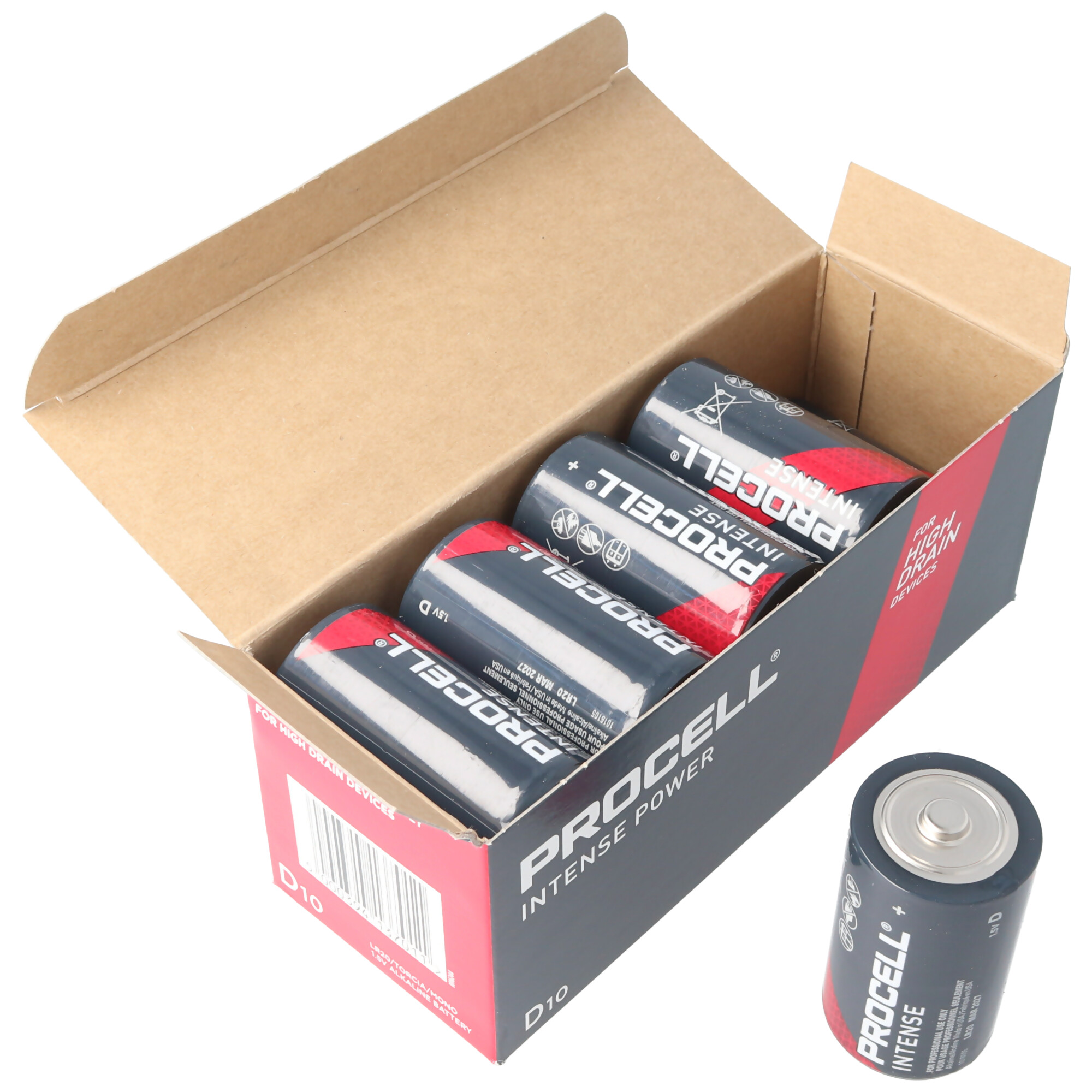 10 Stück Duracell Procell Intense Mono D, LR20 im Karton, für energieintensive Geräte