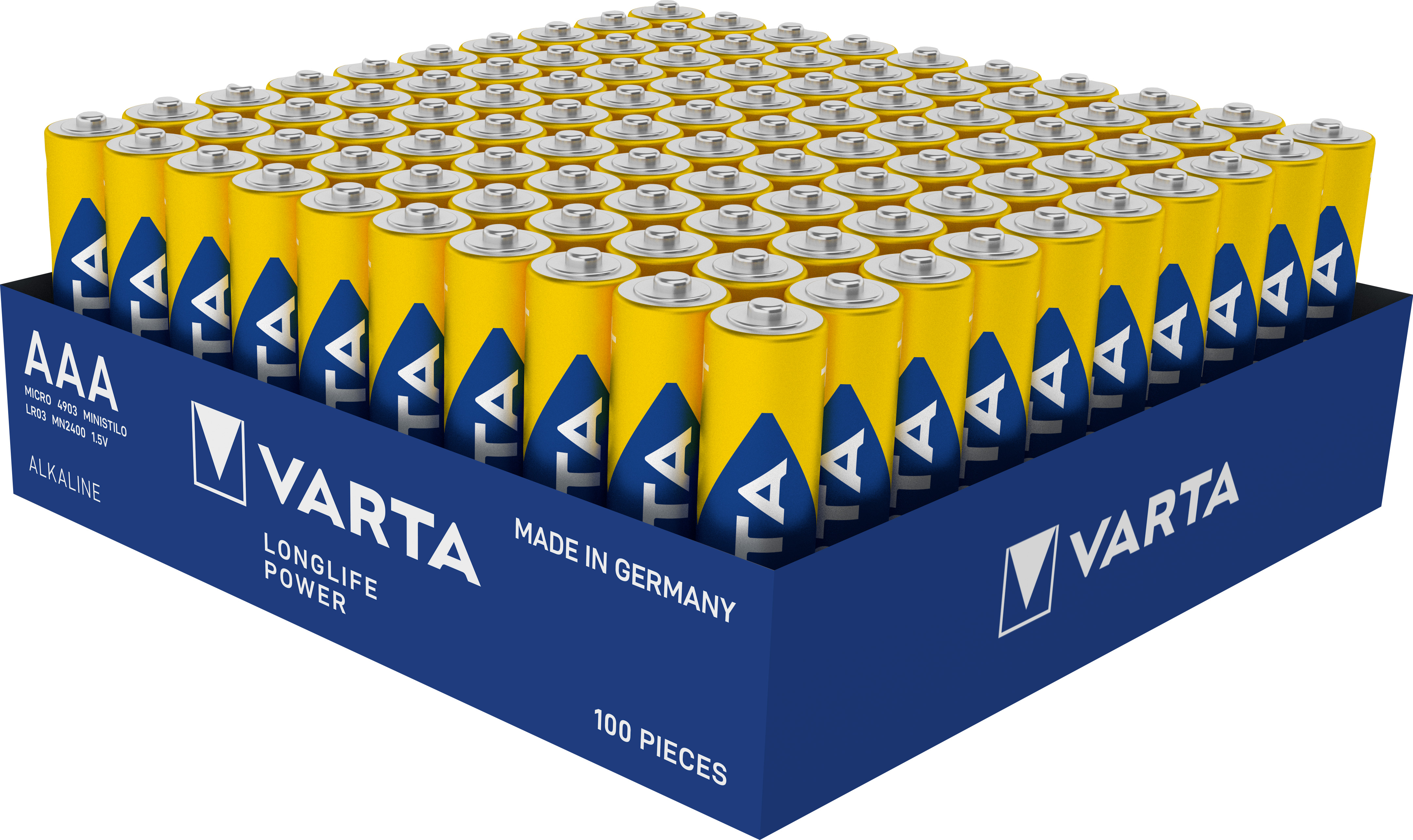Varta Batterie Alkaline, Micro, AAA, LR03, 1,5V Longlife Power, Tray (100-Pack)