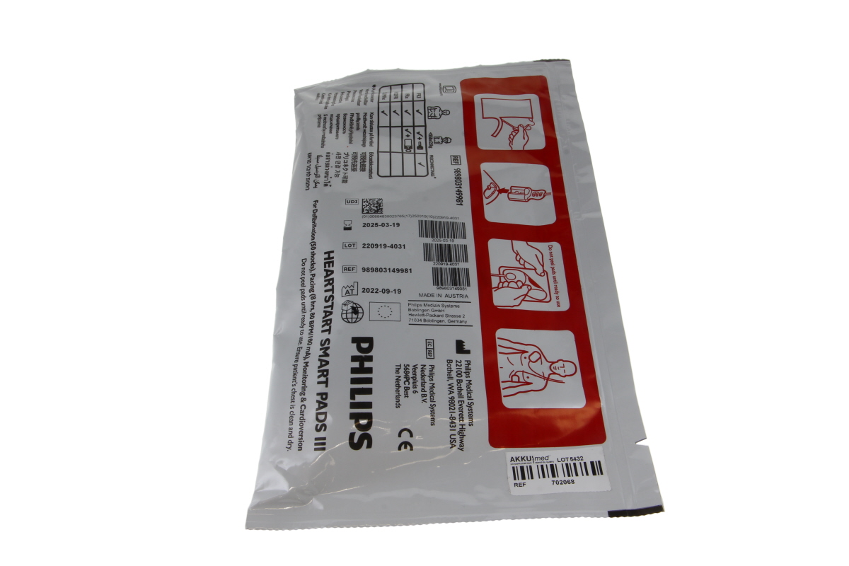 Original Defi-Elektroden Philips SMART Pads III f. Erwachsene u. Kinder passend für Heartstart FR3 - 171x105x5 mm