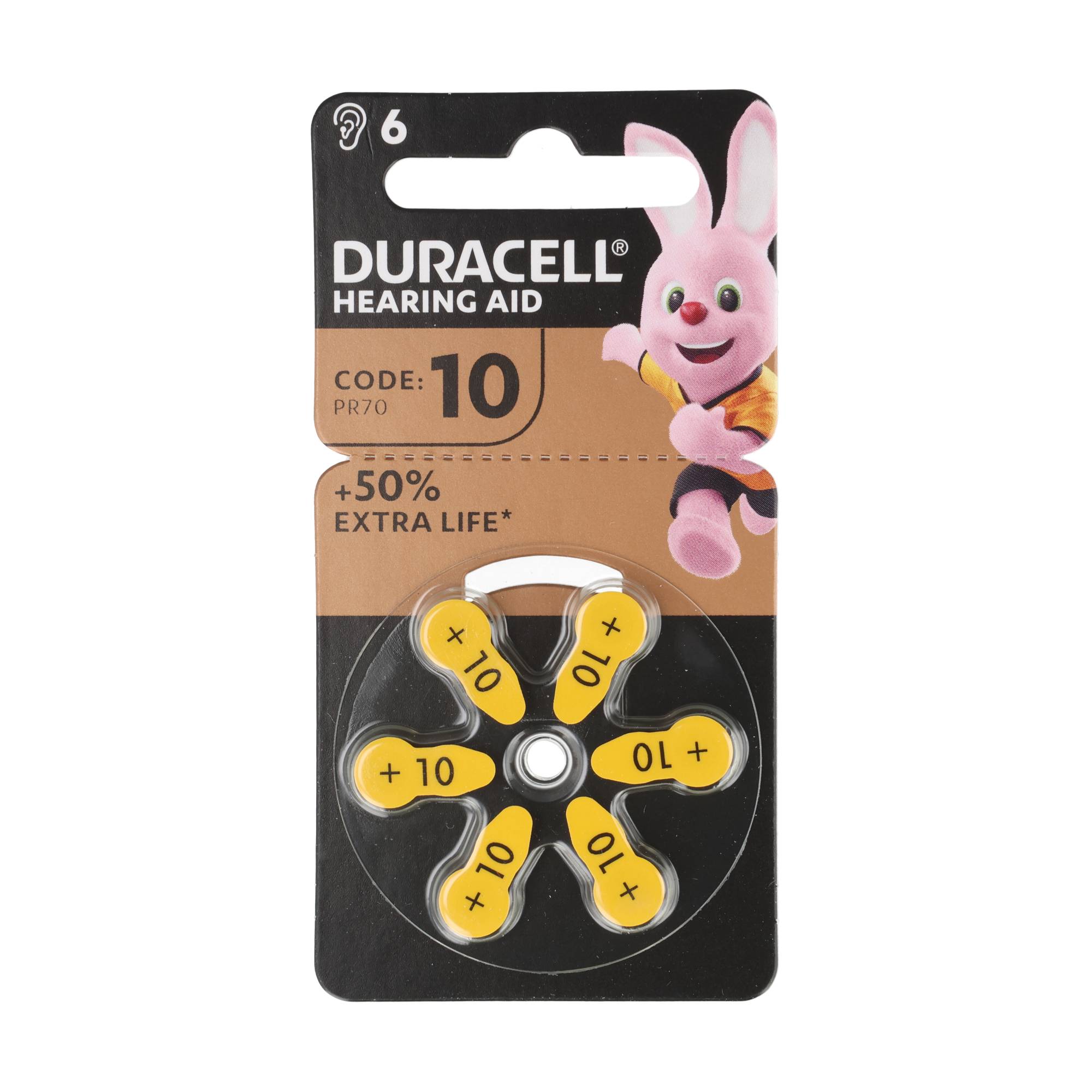 Duracell Batterie Zinc Air, 10, 1.4V Easy Tab, Retail Blister (6-Pack) Hörgerätebatterie