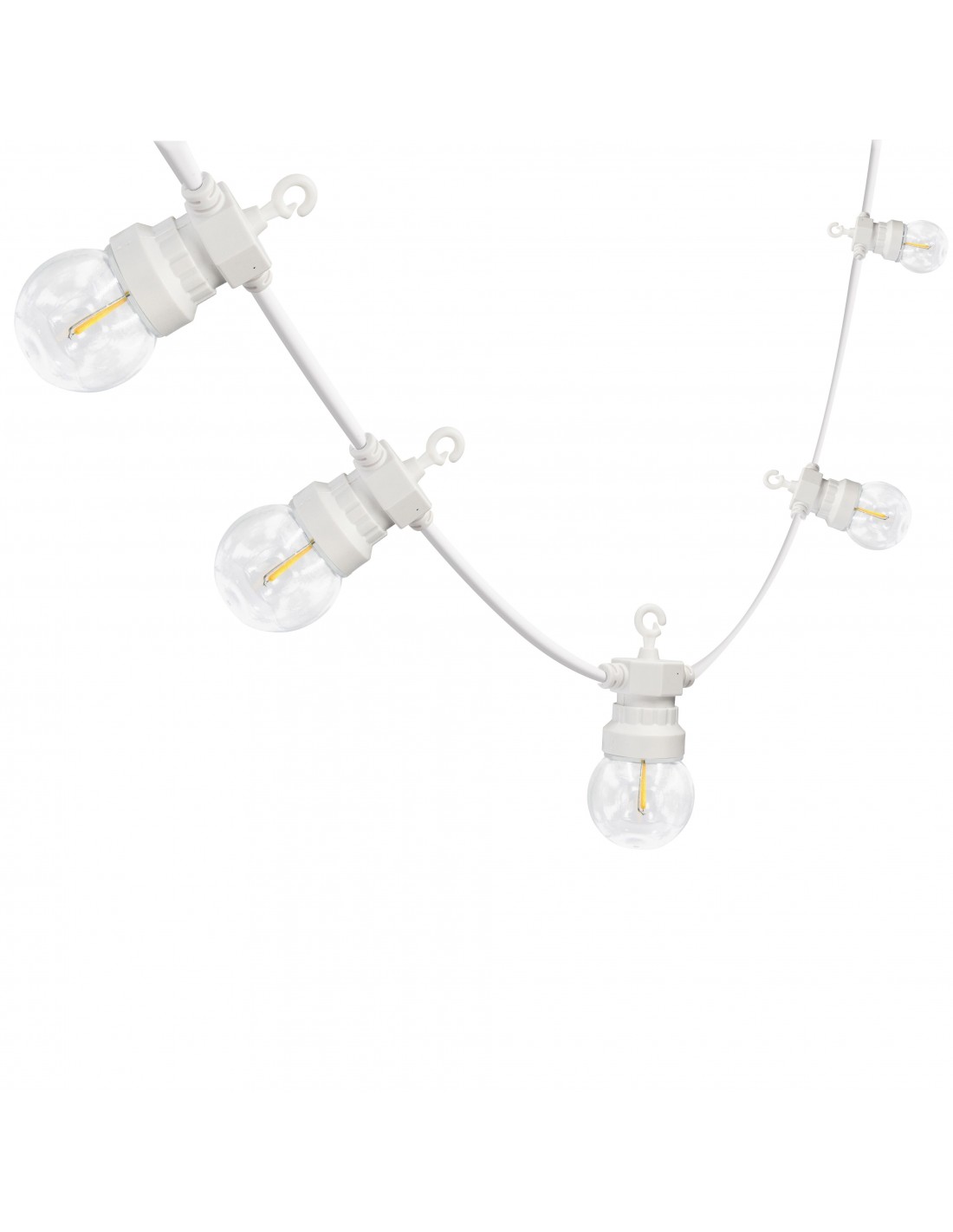Velamp CLASSY: Verlängerbare IP44-Girlande, 15 m, 20 weiße 3000K G50-Birnen, weißes Kabel