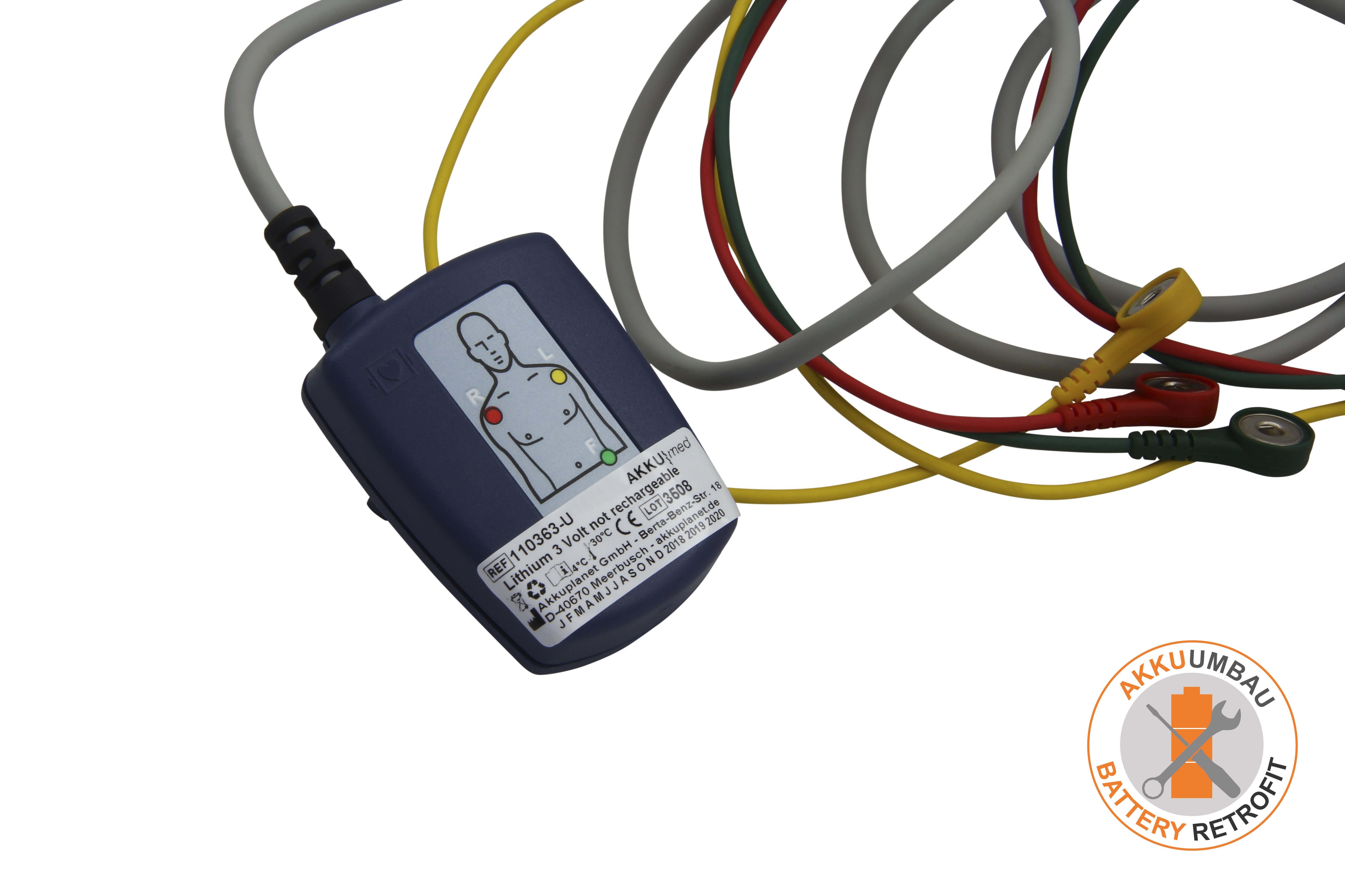 Lithium Batterie + Einbau passend für Laerdal/ Philips EKG Überwachungskabel FR2+ (Typ M3874A)