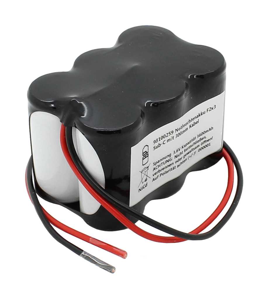 Notleuchtenakku NiMH 3,6V 3600mAh F2x3 Sub-C mit 300mm Kabel