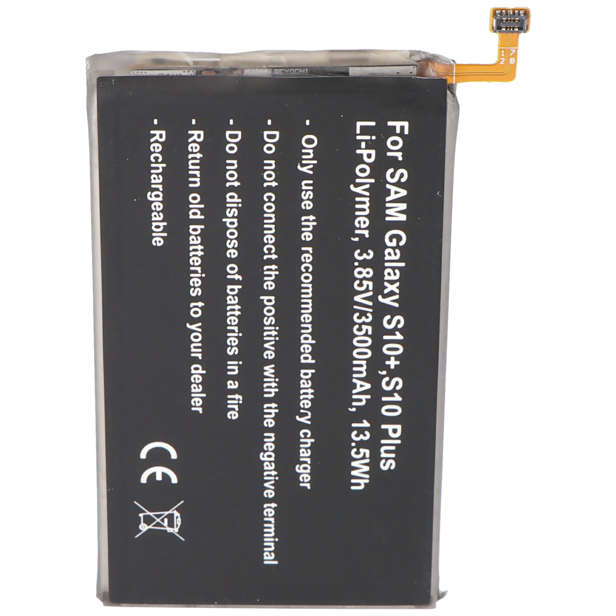 Akku passend für Samsung Galaxy S10+, S10 Plus, Li-Polymer, 3,85V, 3500mAh, 13,5Wh, built-in, ohne Werkzeug