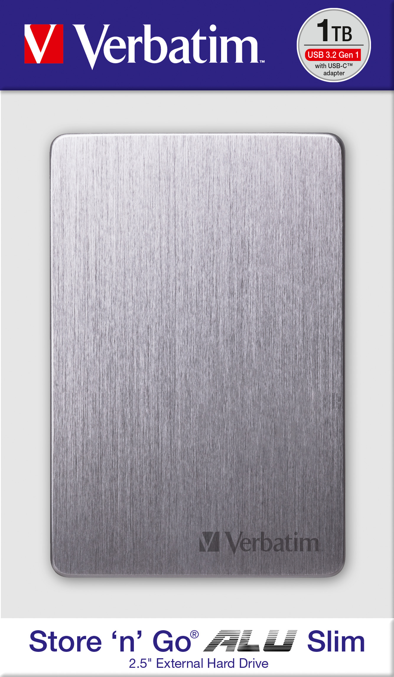 Verbatim Festplatte 1TB USB 3.2, A-C, 6.35cm (2.5''), grau Store´n´Go, Alu Slim, Software Nero Backup, Retail