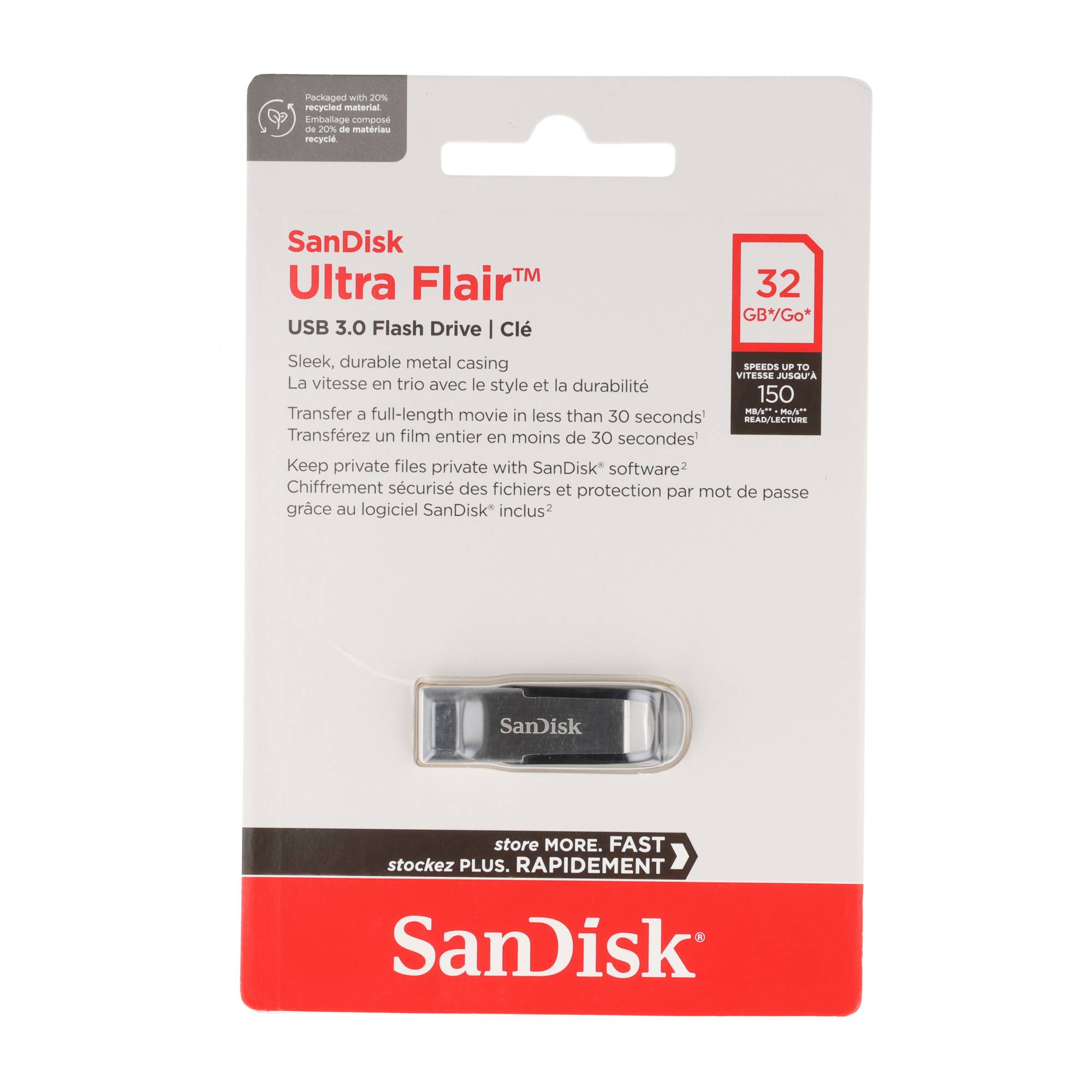 Sandisk USB 3.0 Stick 32GB, Ultra Flair Typ-A, (R) 150MB/s, SecureAccess, Retail-Blister