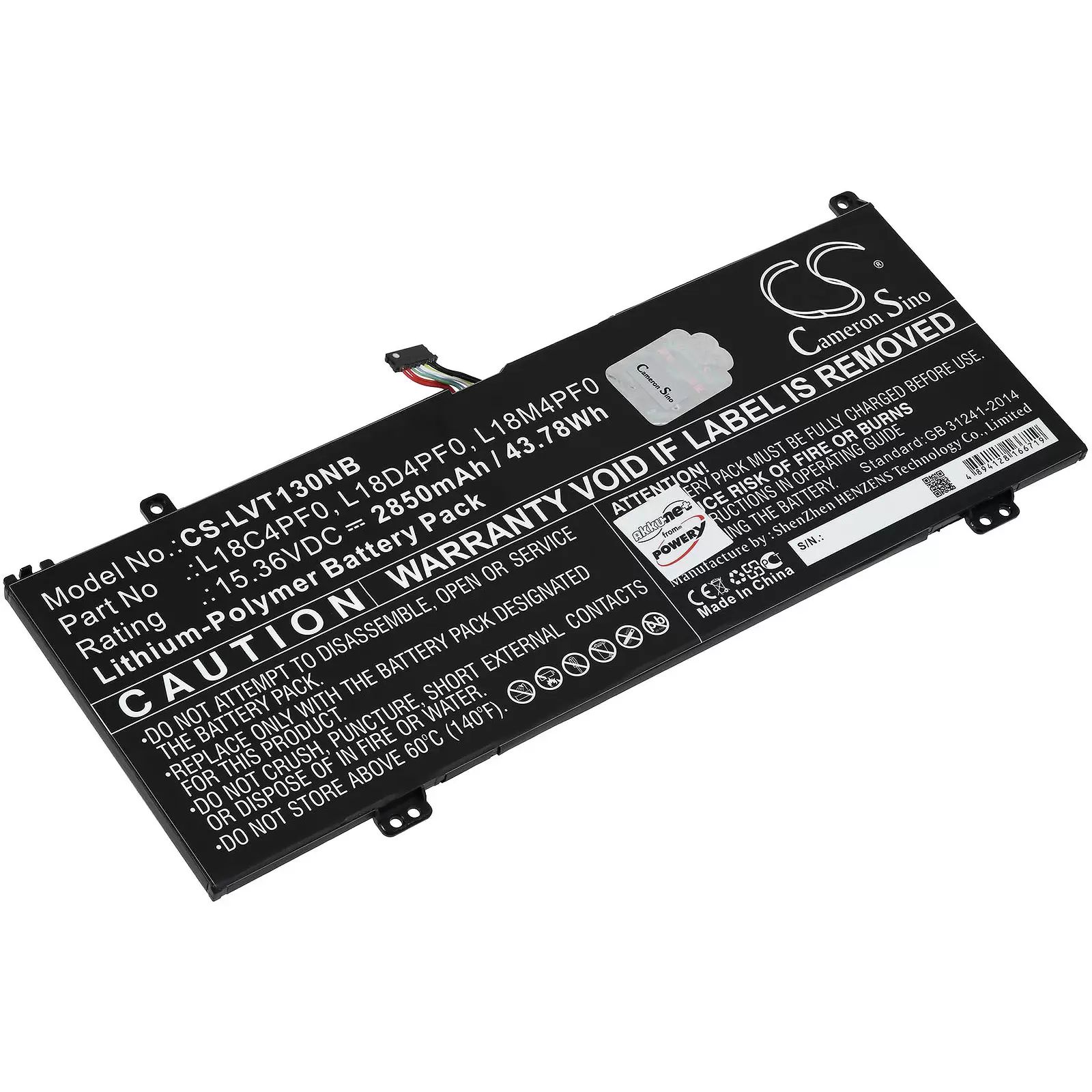Akku passend für Laptop Lenovo ThinkBook 13s-20R90074MB, 14s-20RS0026AU, Typ L18M4PF0 u.a. - 15,36V - 2850 mAh
