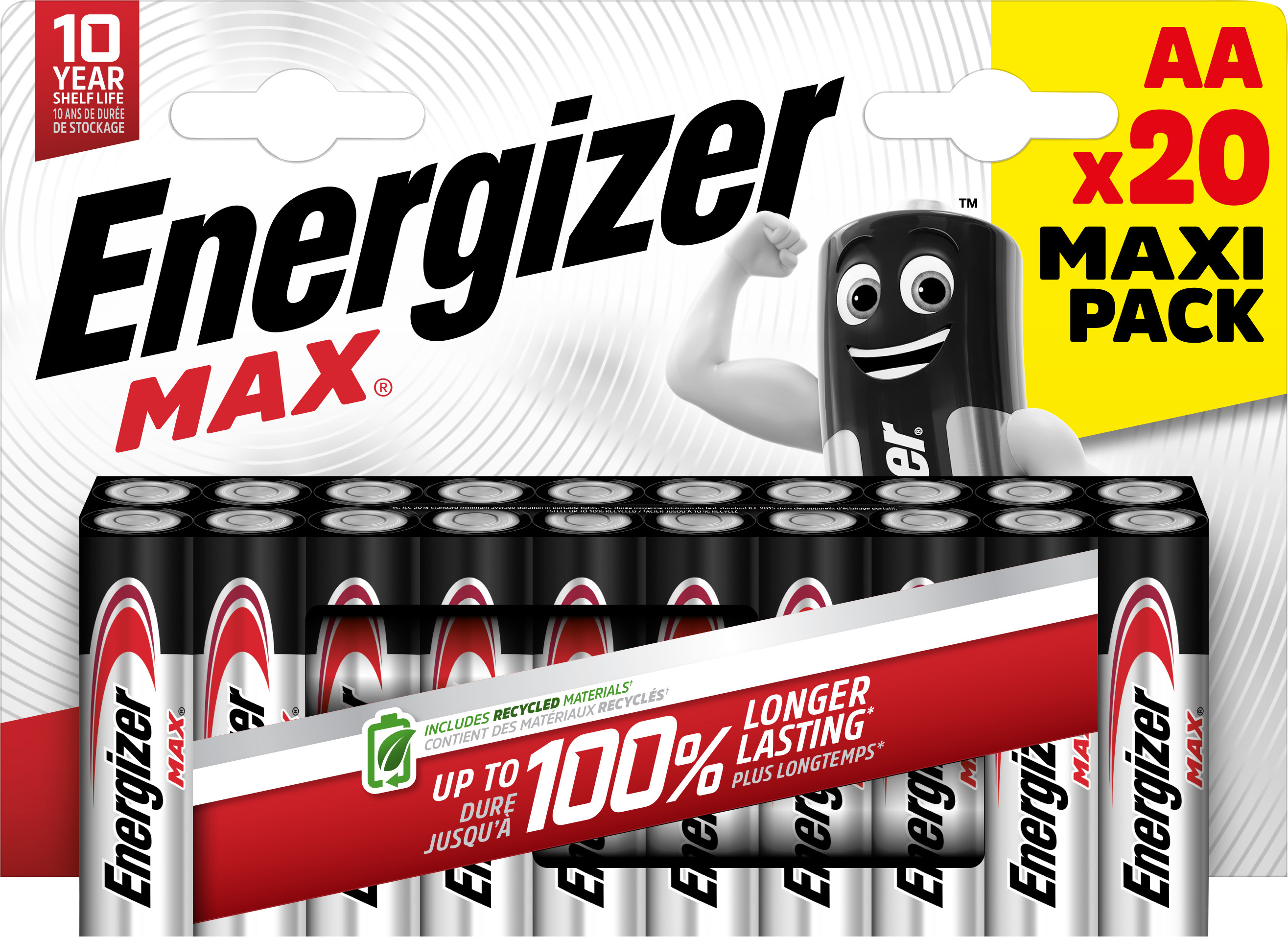 Energizer Batterie Alkaline, Mignon, AA, LR06, 1.5V Max, Retail Blister (20-Pack)