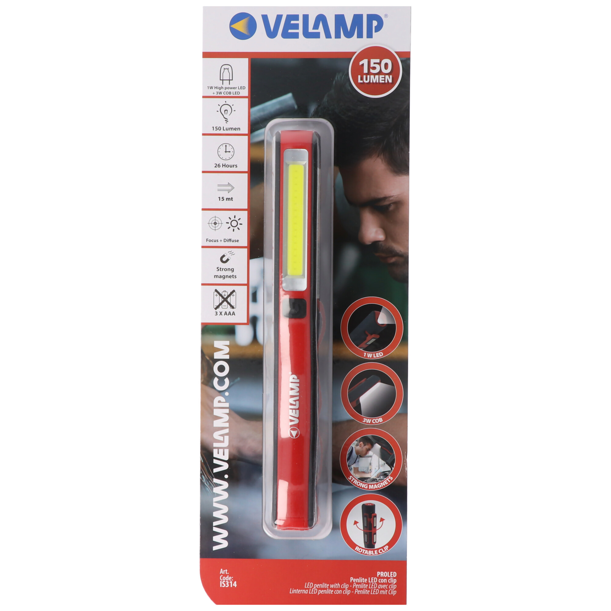 LED-Taschenlampe 1 Watt, COB 3 Watt, batteriebetriebene 2in1 Arbeitsleuchte, mit Magnet und Clip, inklusive Batterien