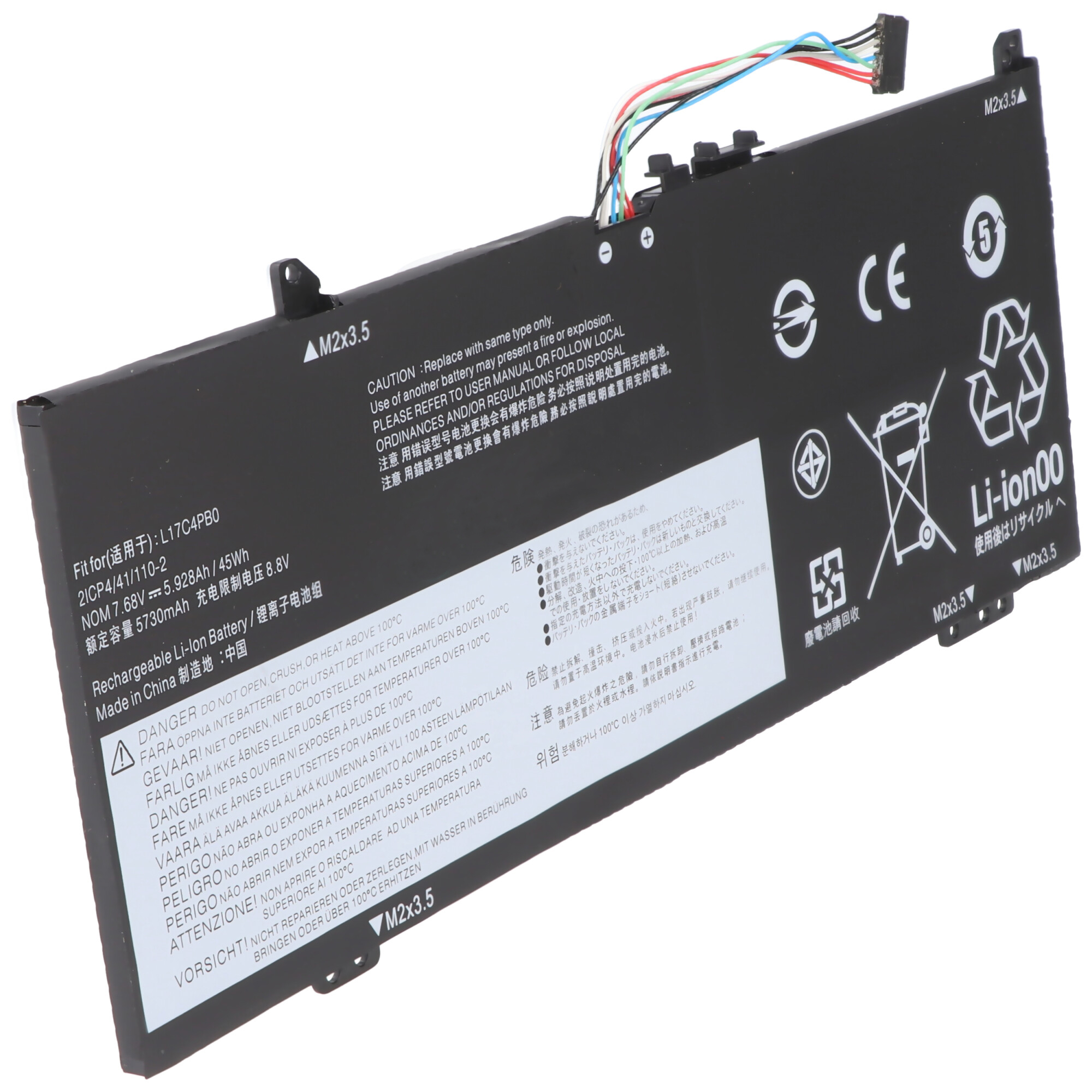 Akku passend für Lenovo IdeaPad 530s, Li-Polymer, 7,68V, 5928mAh, 45,5Wh